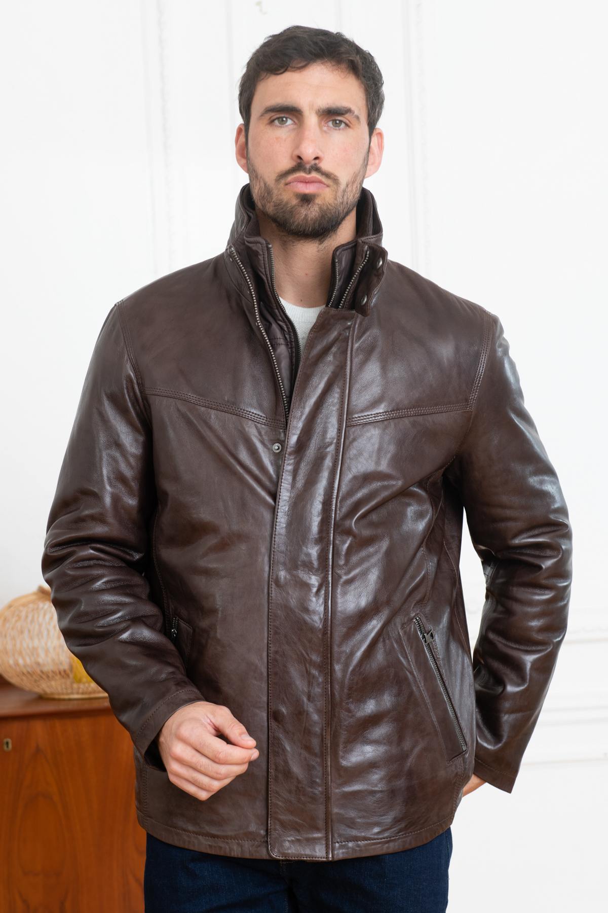 Men's brown leather jacket - Image n°3