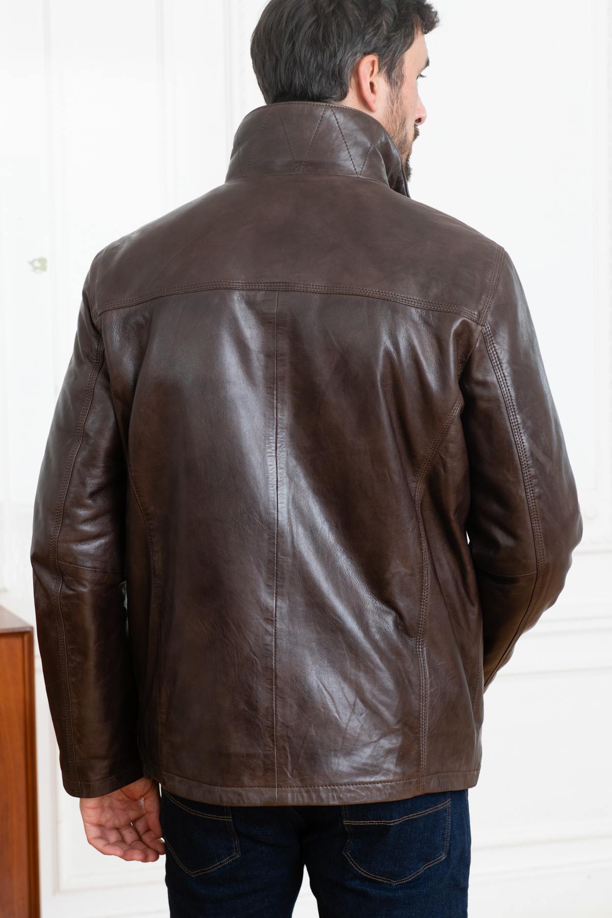 Men's brown leather jacket - Image n°5