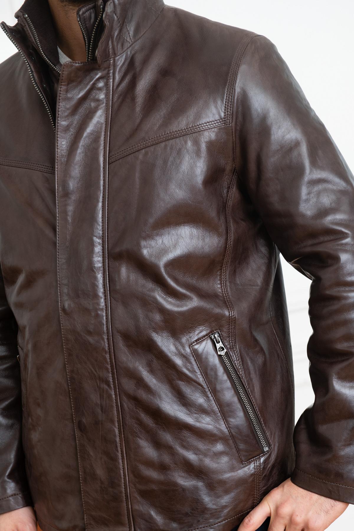 Men's brown leather jacket - Image n°7