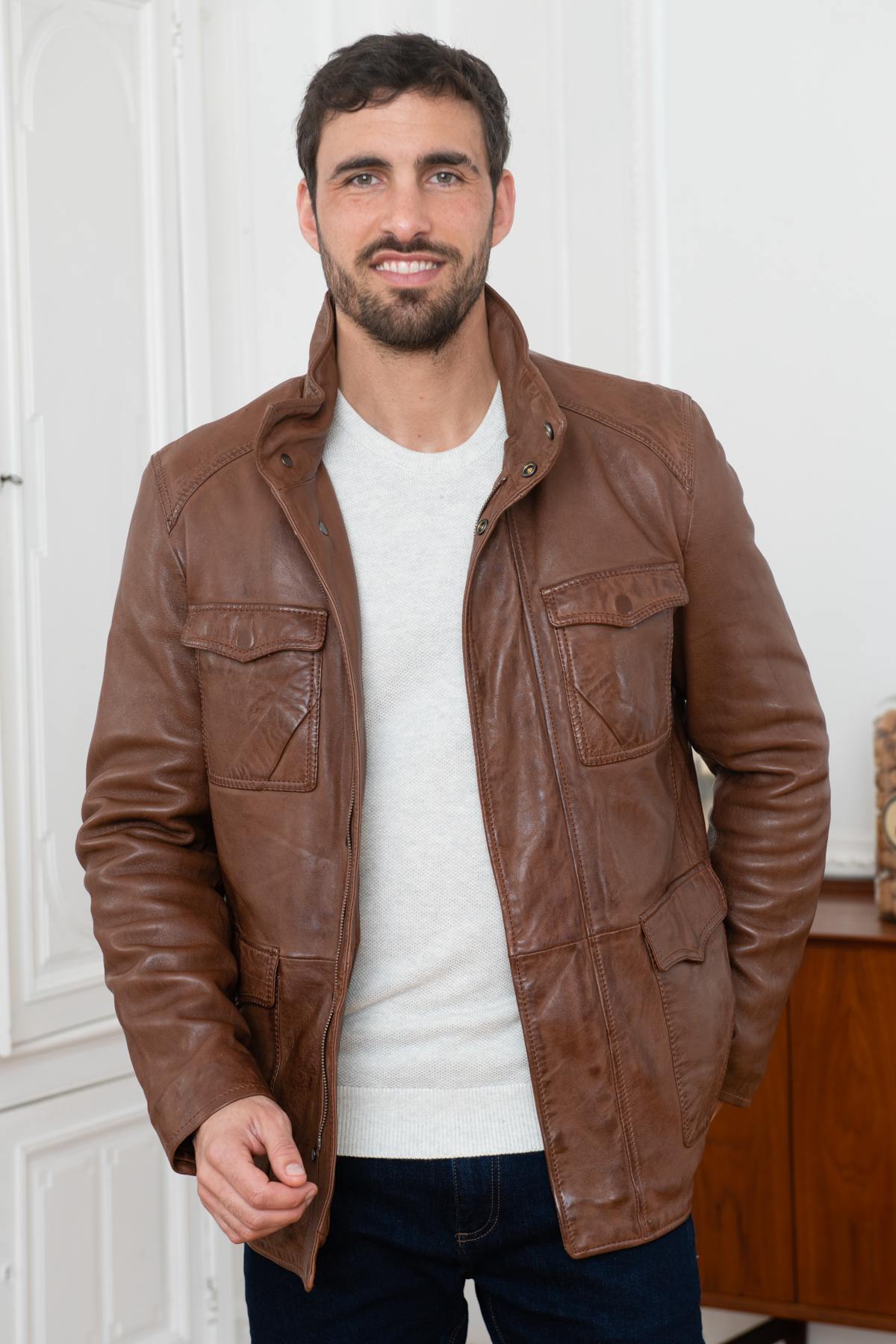 Brown vegetable leather jacket - Image n°1