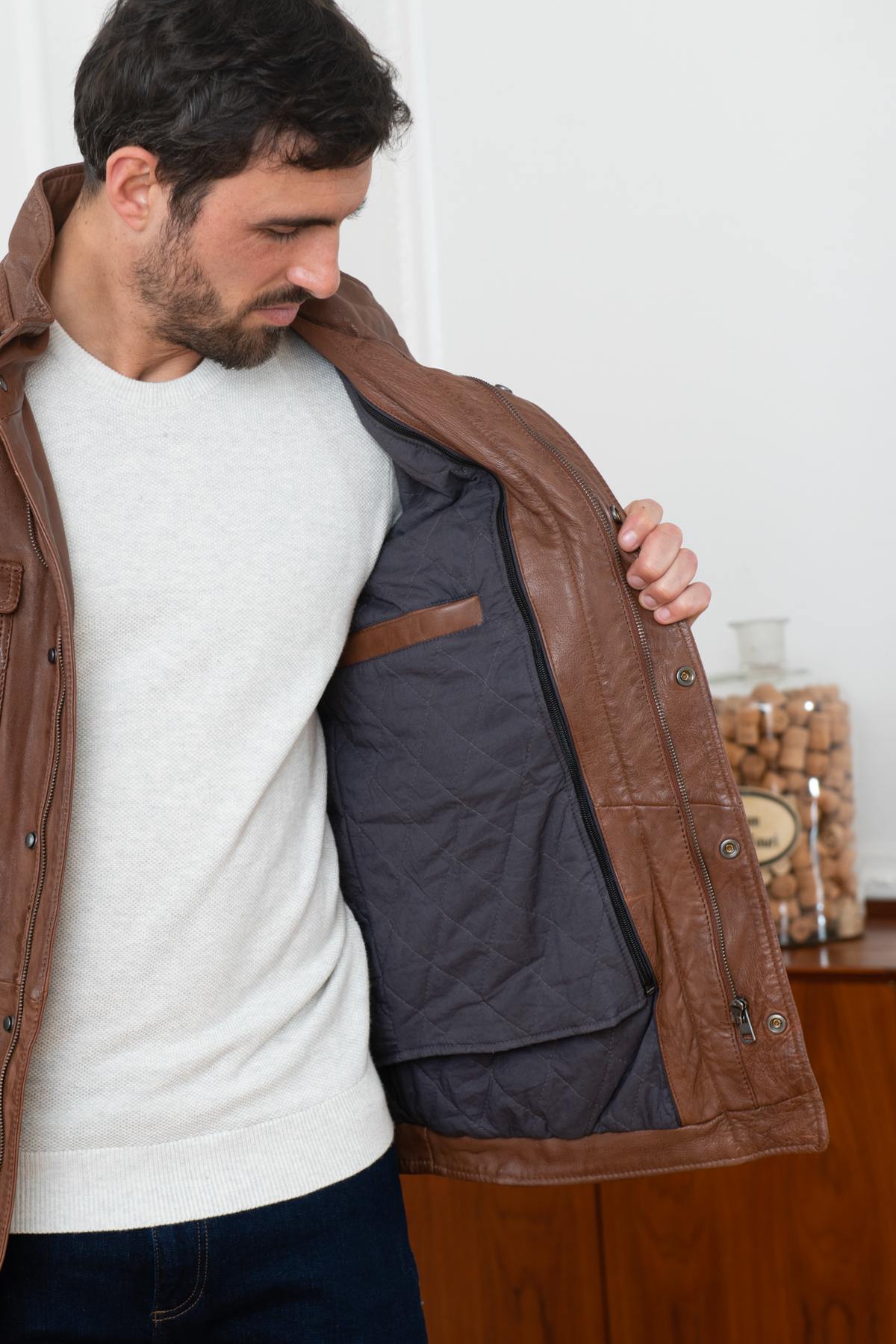 Brown vegetable leather jacket - Image n°4