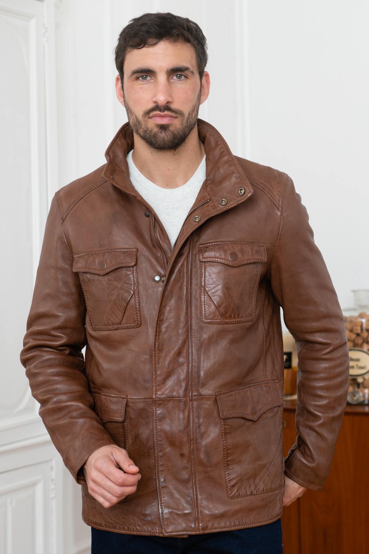 Brown vegetable leather jacket - Image n°3