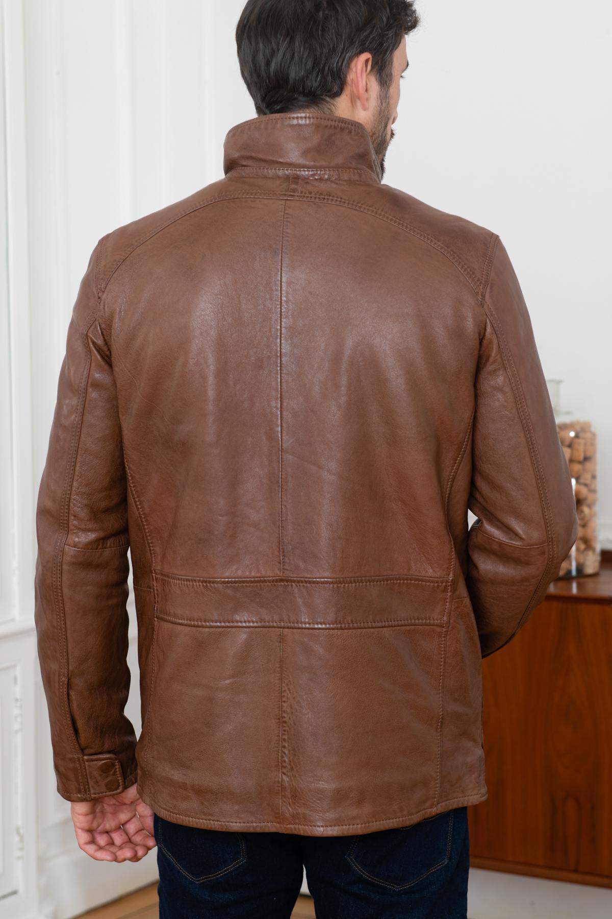 Brown vegetable leather jacket - Image n°5