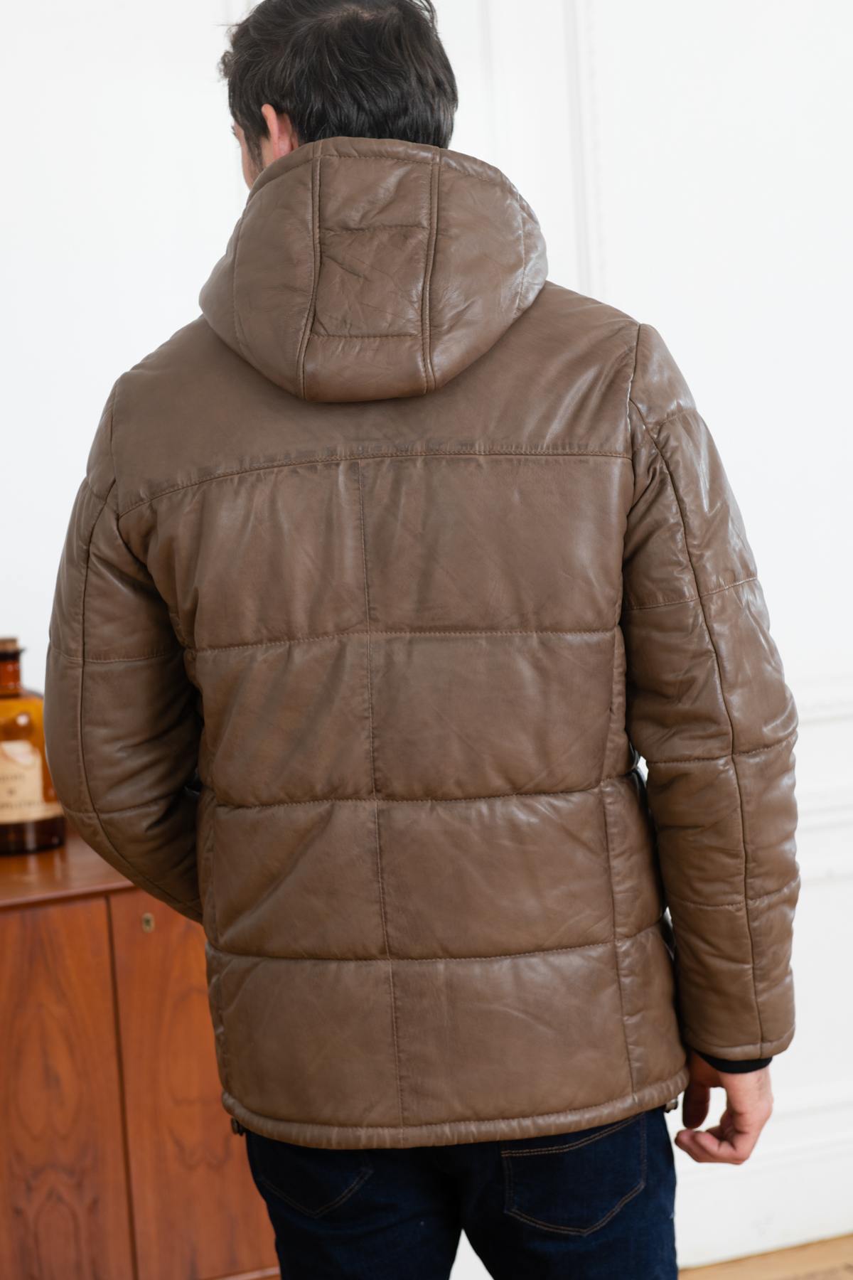 Light brown leather down jacket - Image n°5