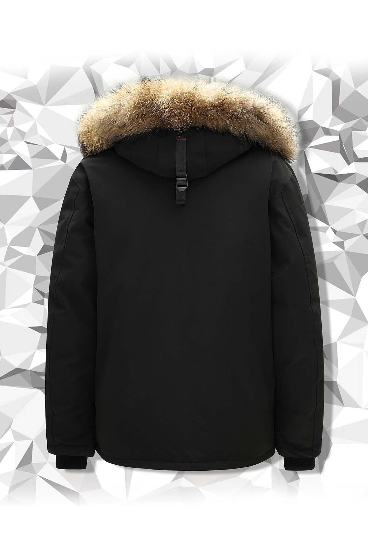 Men's black parka with fur hood - Image n°3