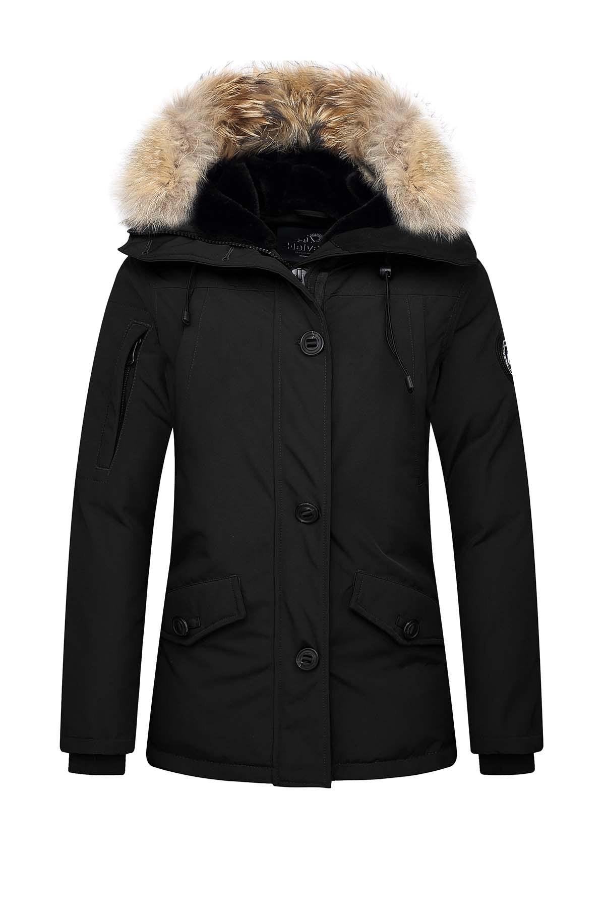 Women's black parka in extreme cold - Image n°1