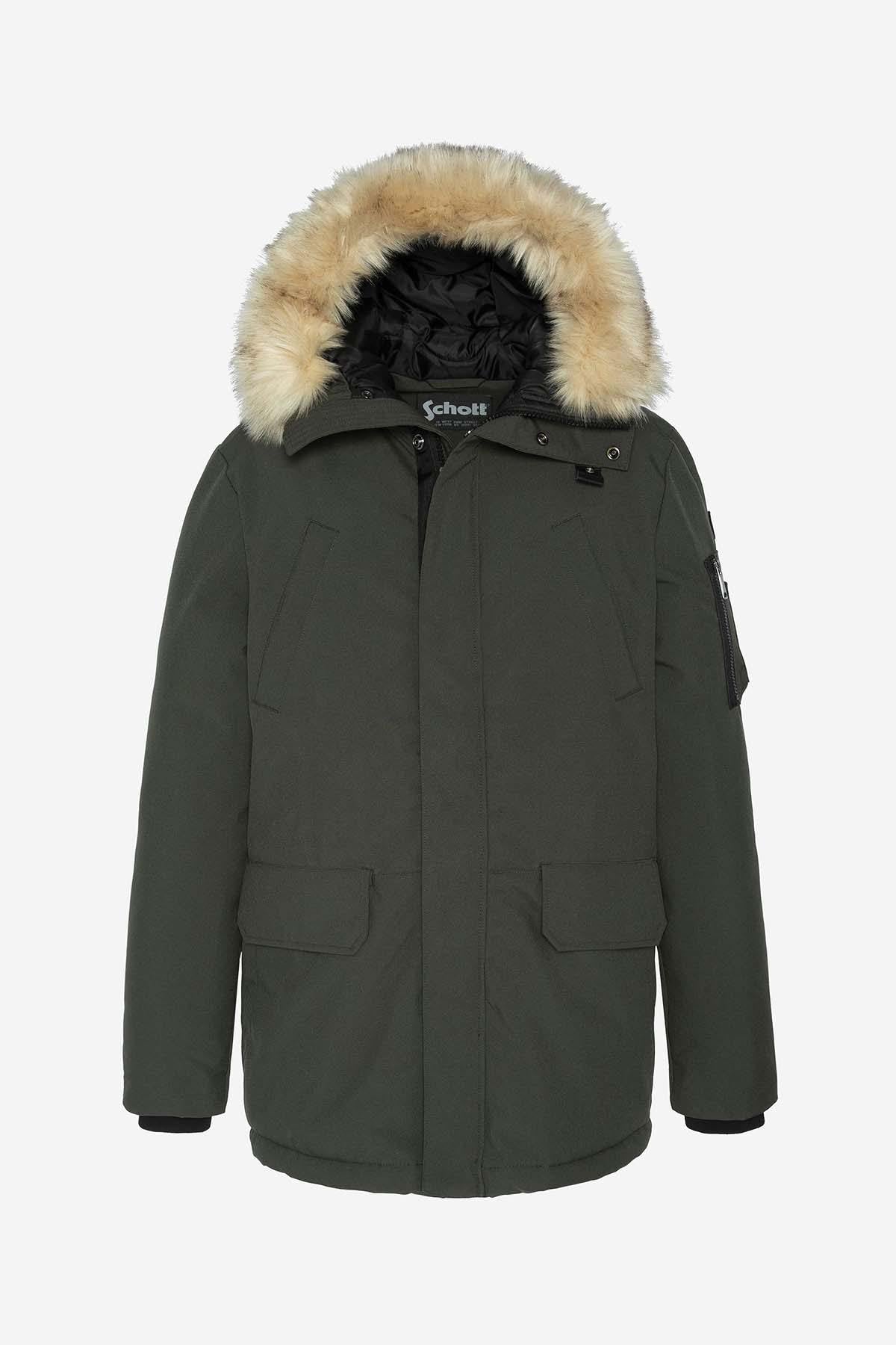 Khaki snorkel parka with removable fur - Image n°1