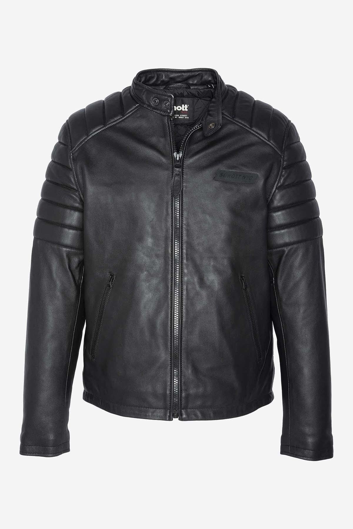 Black quilted leather biker jacket - Image n°6