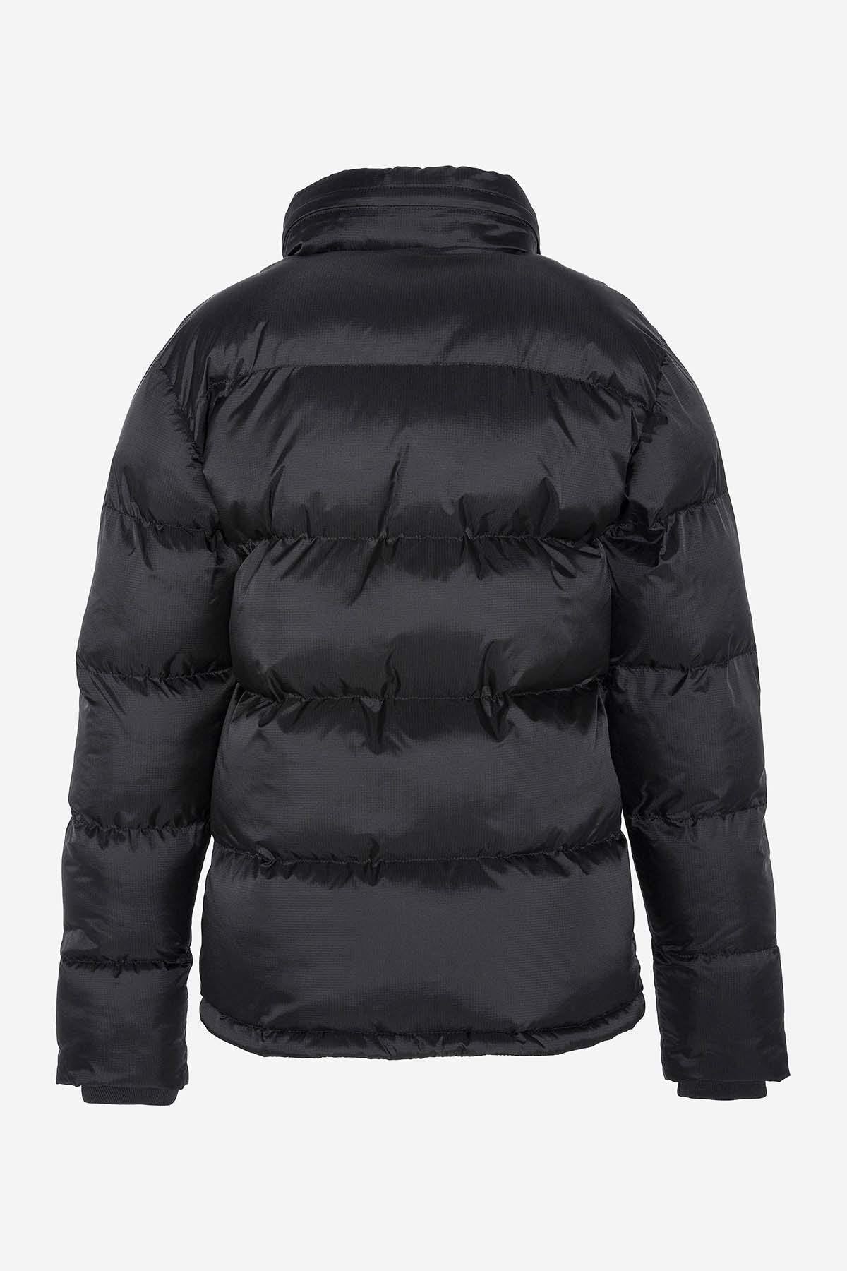 Black down jacket in ripstop nylon with fleece collar - Image n°2