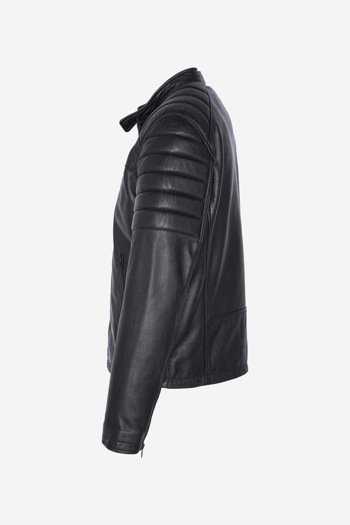 Black quilted leather biker jacket - Image n°8