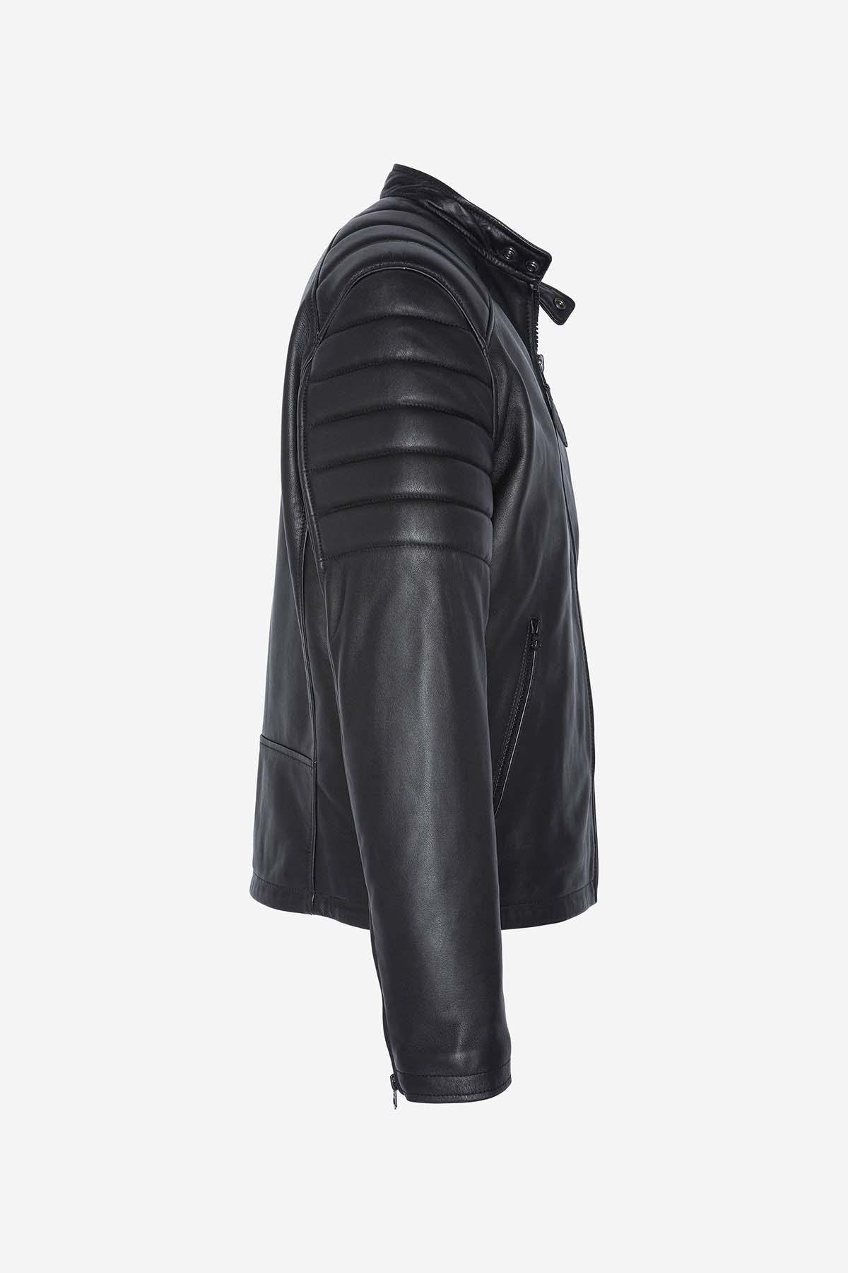 Black quilted leather biker jacket - Image n°9