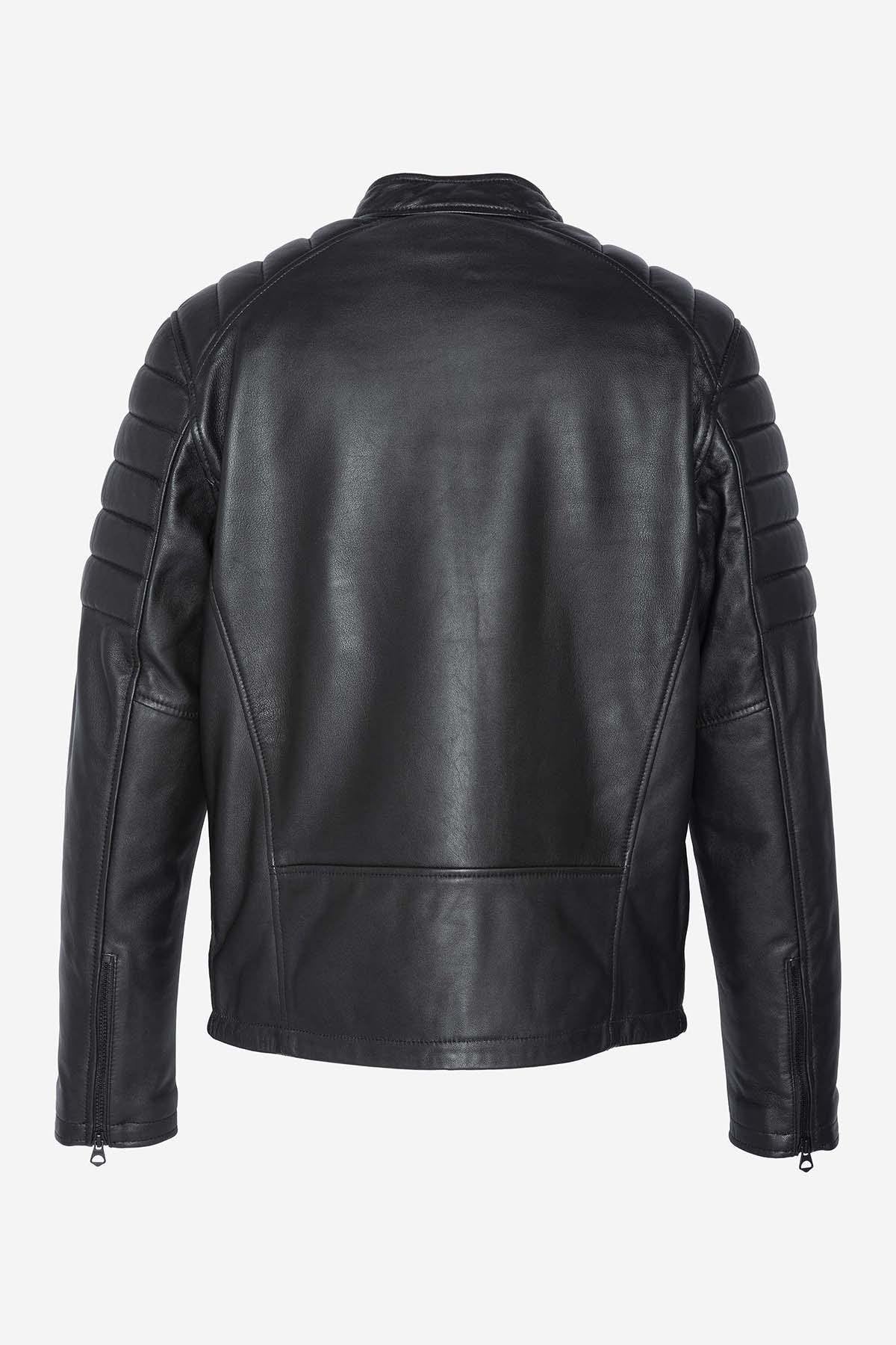 Black quilted leather biker jacket - Image n°7