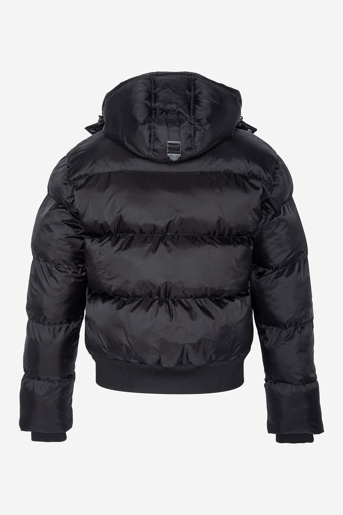 Black quilted down jacket with removable hood - Image n°3