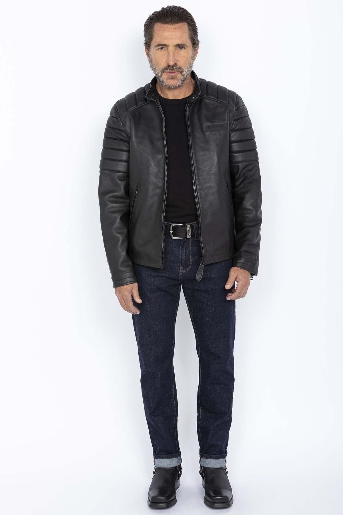 Black quilted leather biker jacket - Image n°3