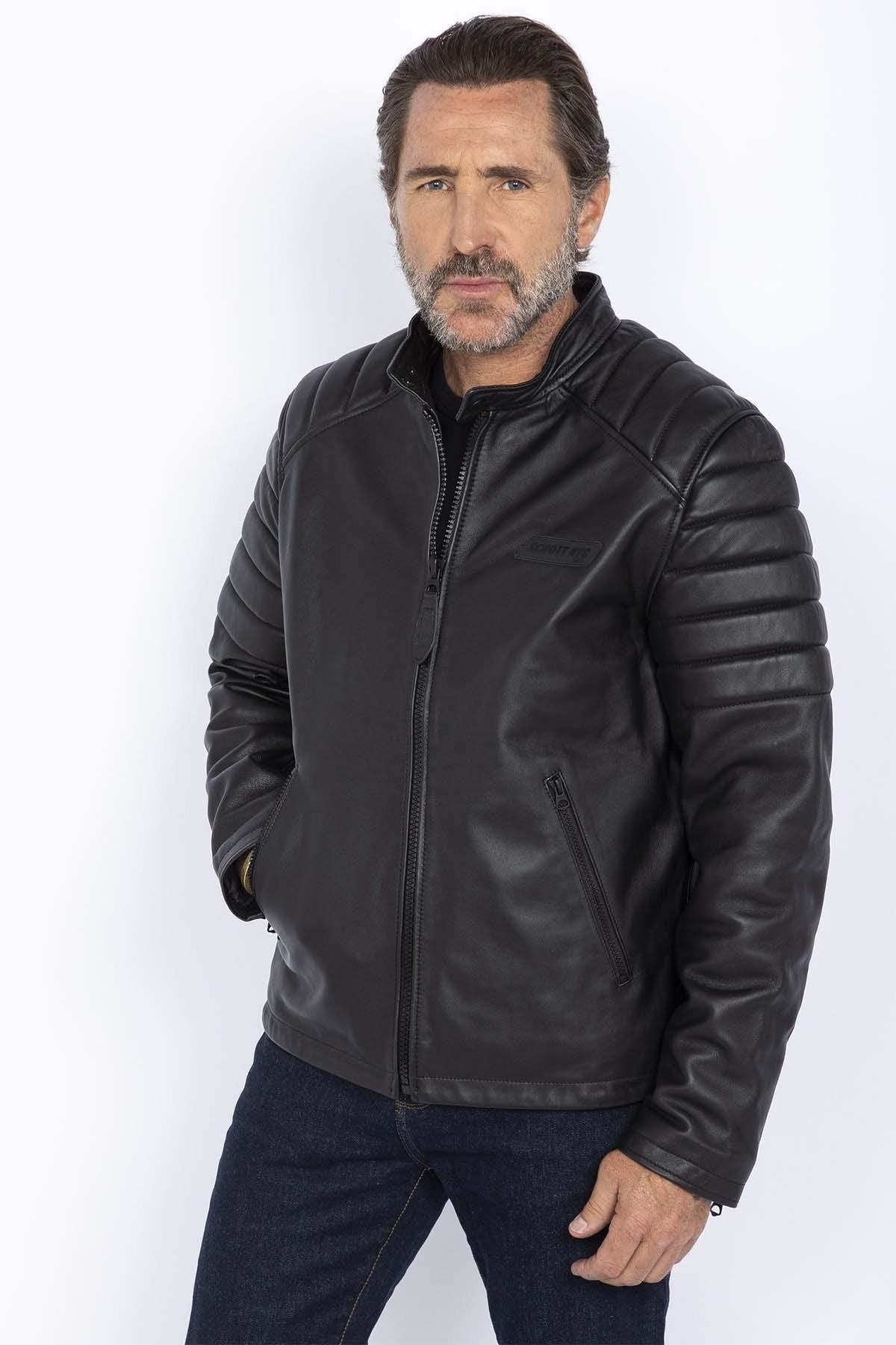 Black quilted leather biker jacket - Image n°2