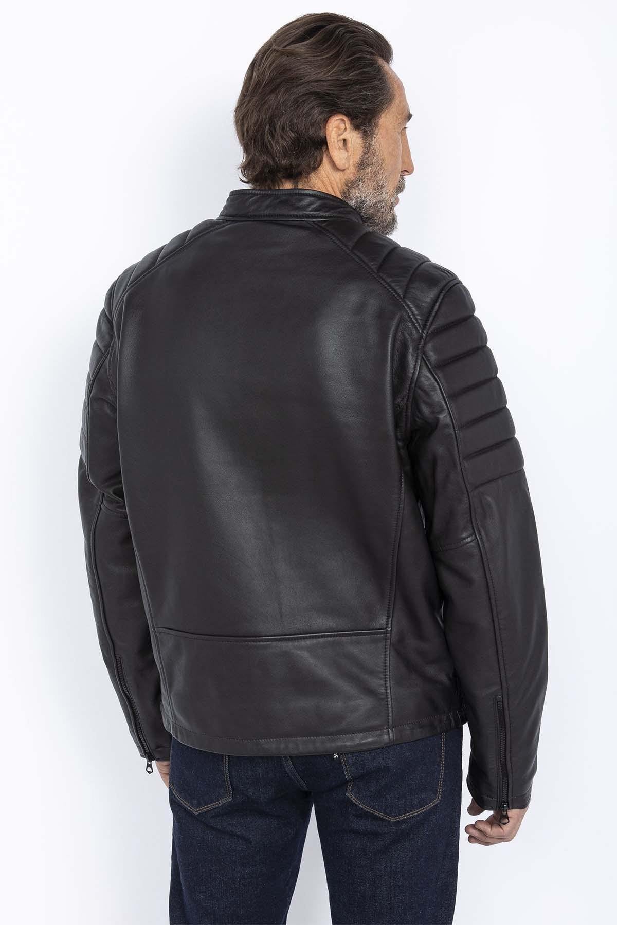 Black quilted leather biker jacket - Image n°4