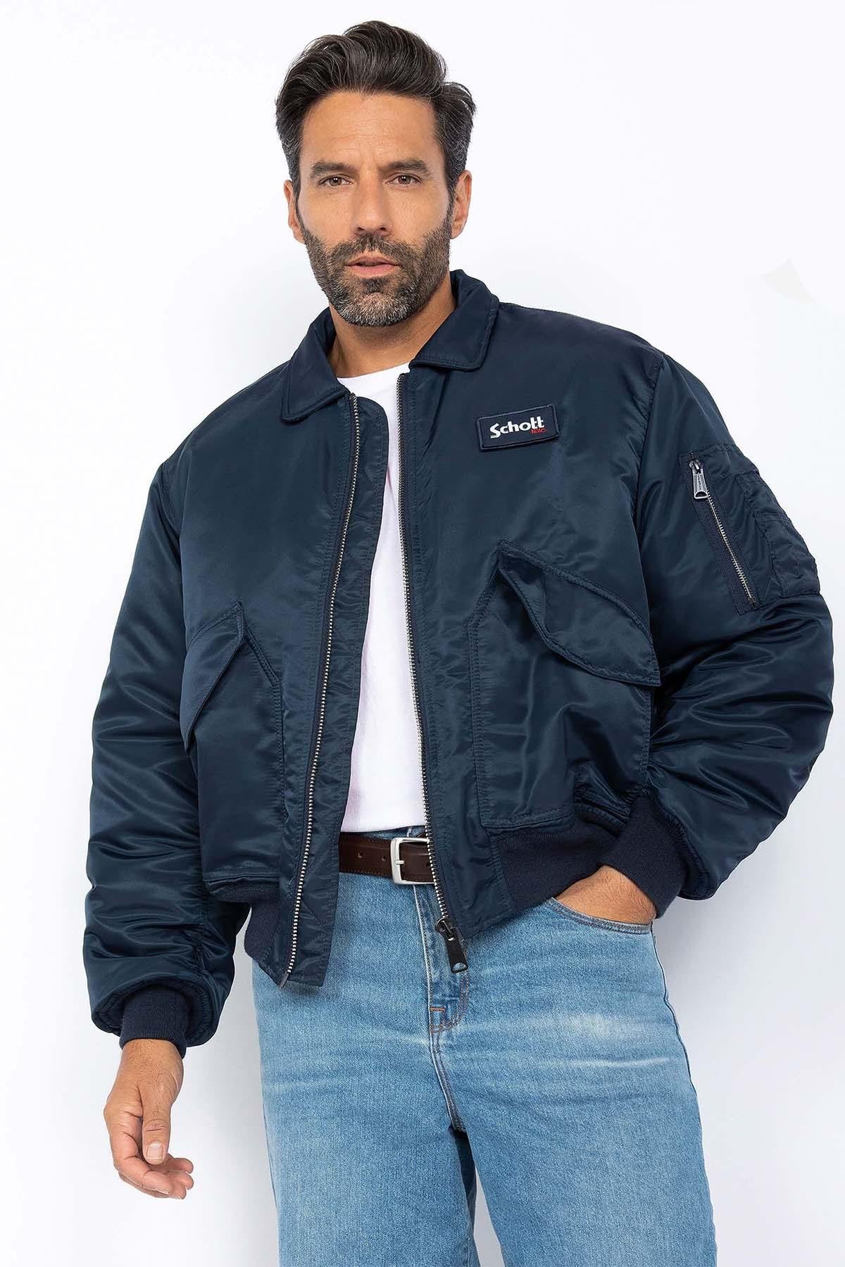 90's navy blue CWU bomber jacket in recycled nylon - Image n°1