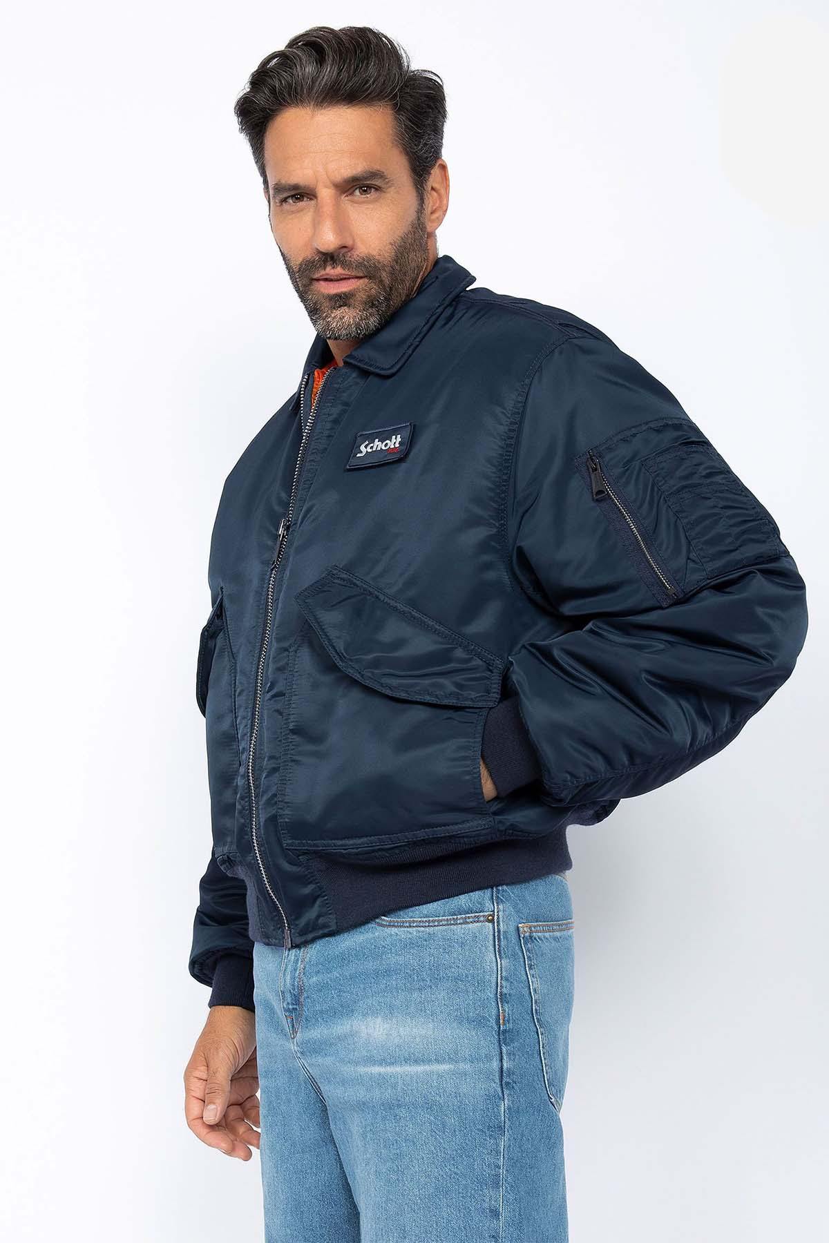 90's navy blue CWU bomber jacket in recycled nylon - Image n°2