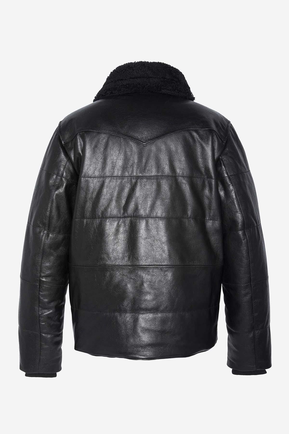 Cowhide leather down jacket with sheepskin collar - Image n°9