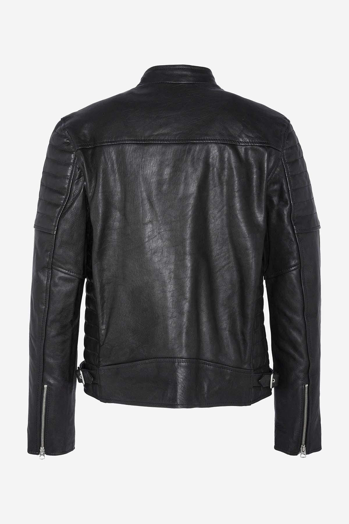 Biker-style jacket in black cowhide leather - Image n°7