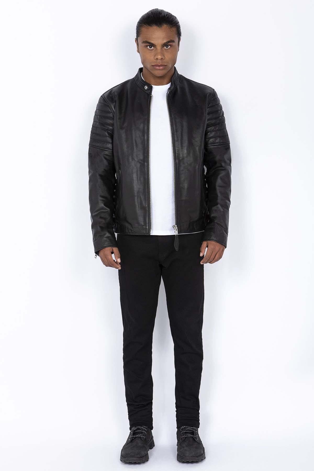 Biker-style jacket in black cowhide leather - Image n°2