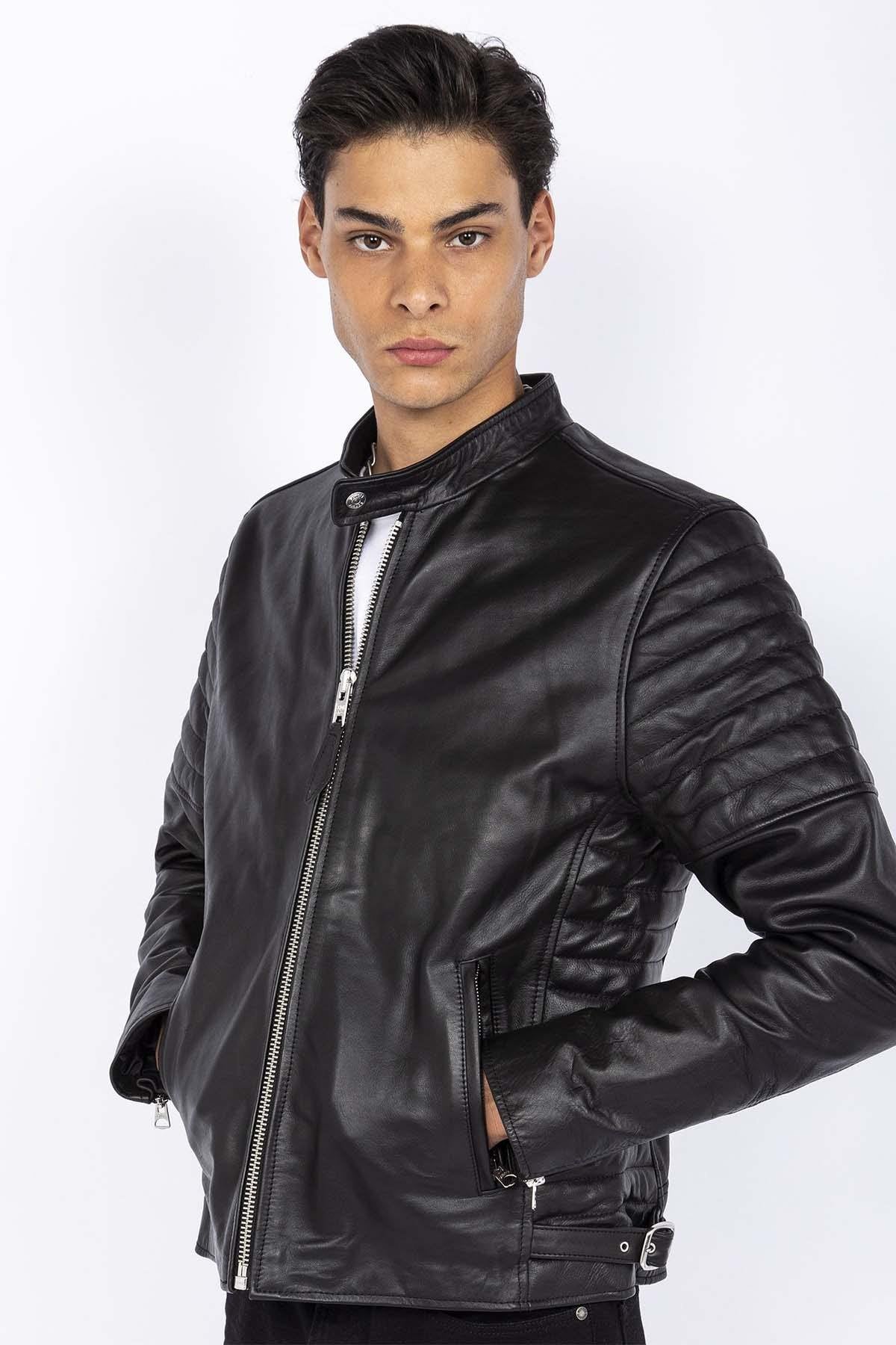 Biker-style jacket in black cowhide leather - Image n°3