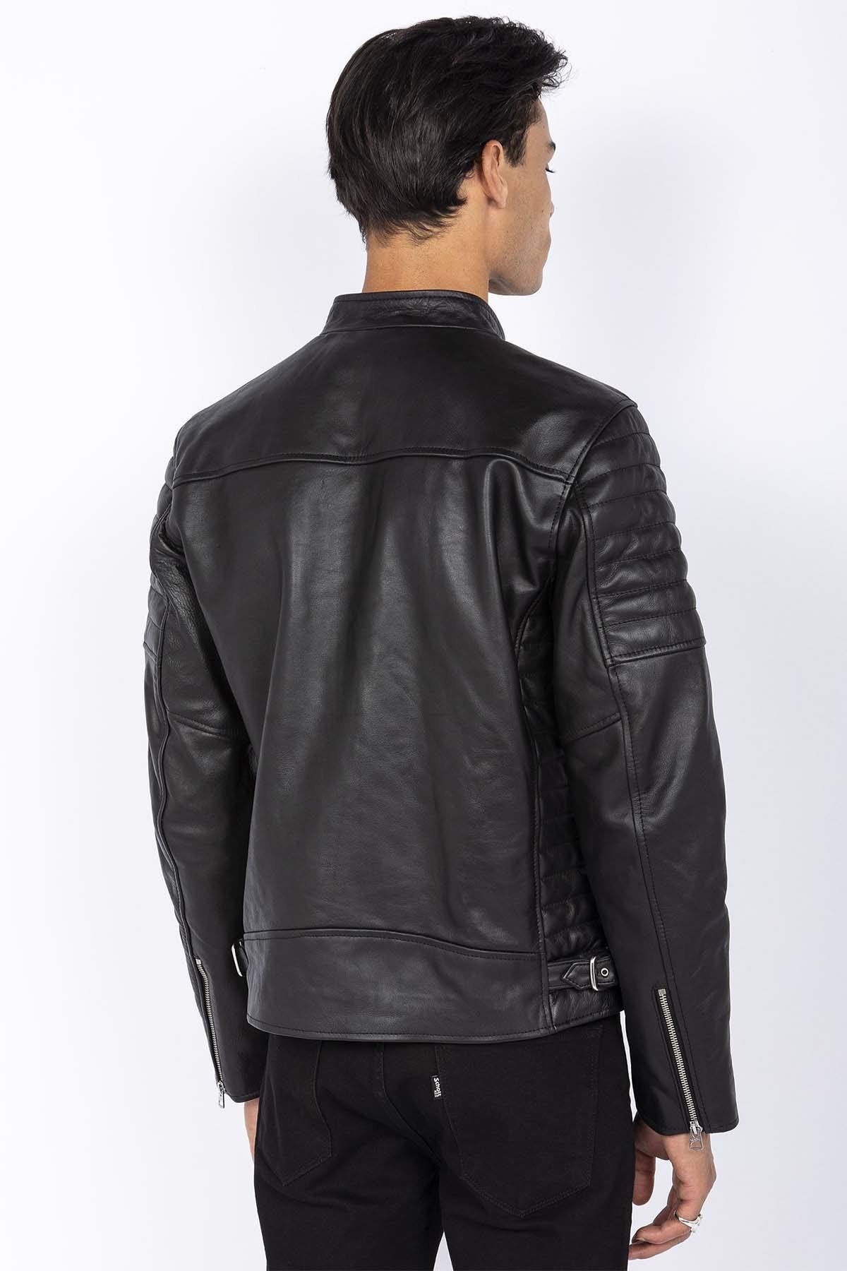 Biker-style jacket in black cowhide leather - Image n°5