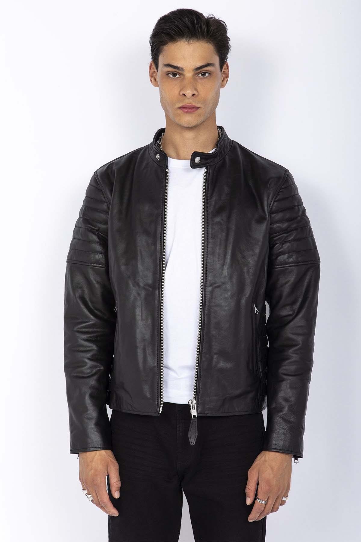 Biker-style jacket in black cowhide leather - Image n°4