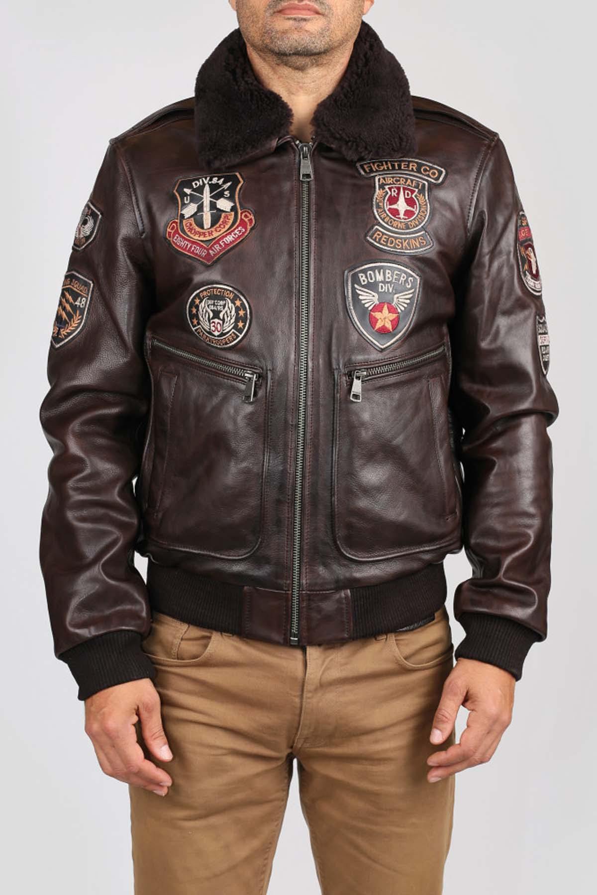 Fur collar jacket with pilot badges - Image n°1