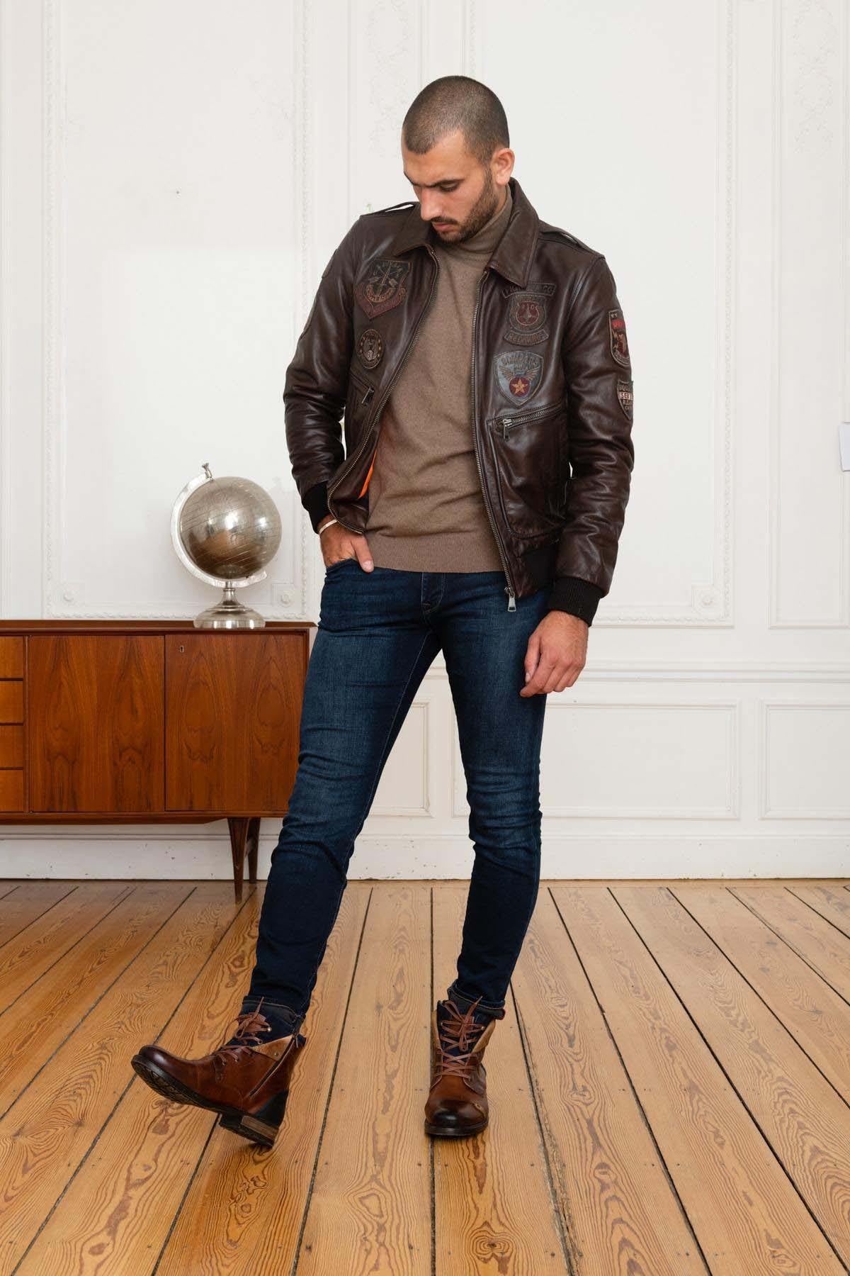 Aviator collar shirt with military patch - Image n°2