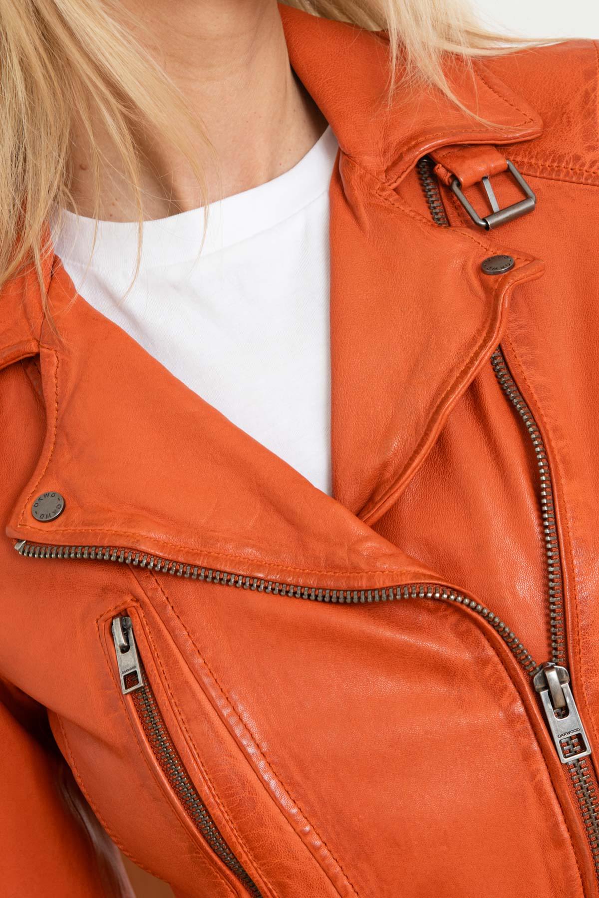 Women's orange sheepskin leather perfecto - Image n°6