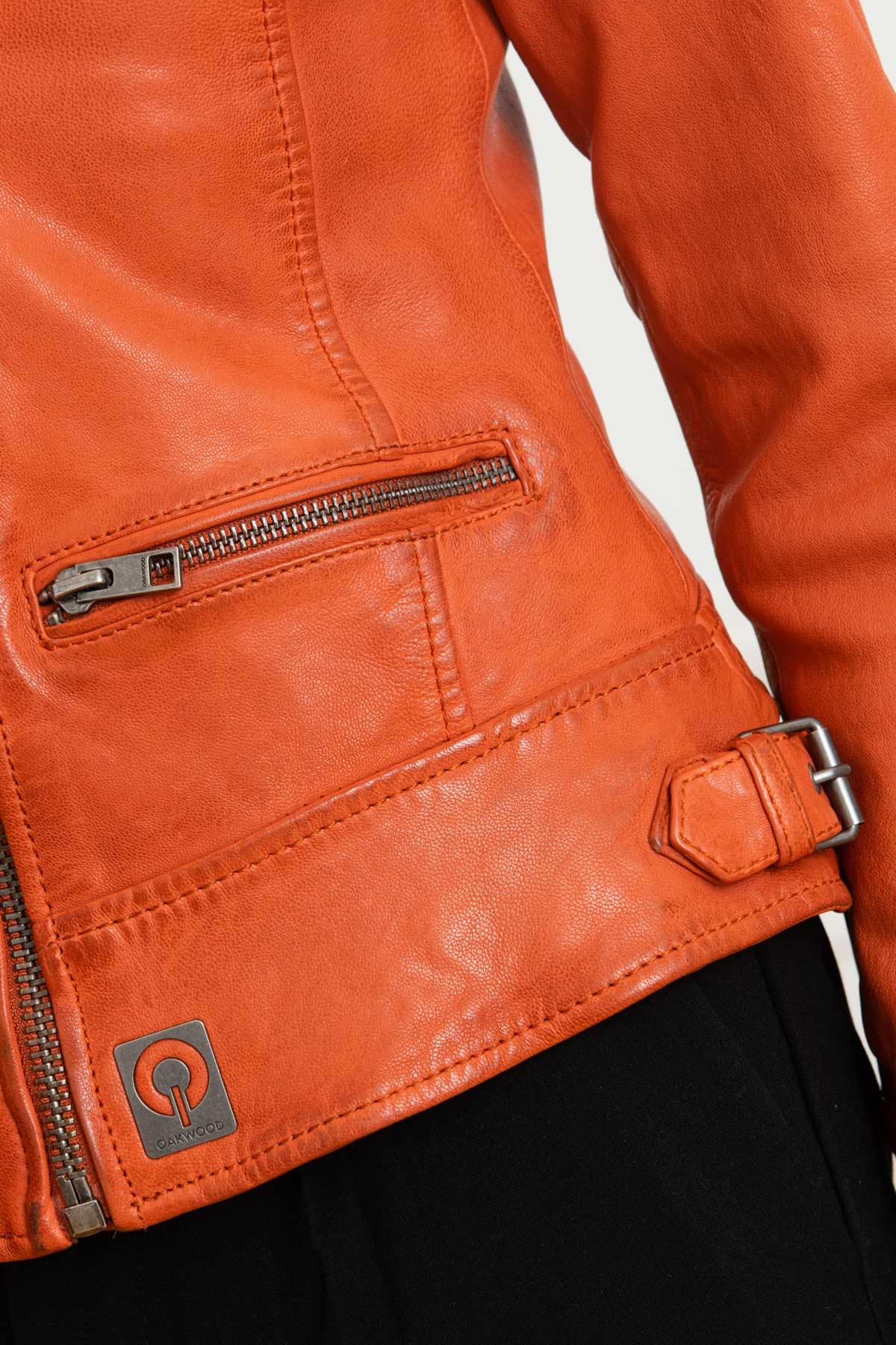 Women's orange sheepskin leather perfecto - Image n°8