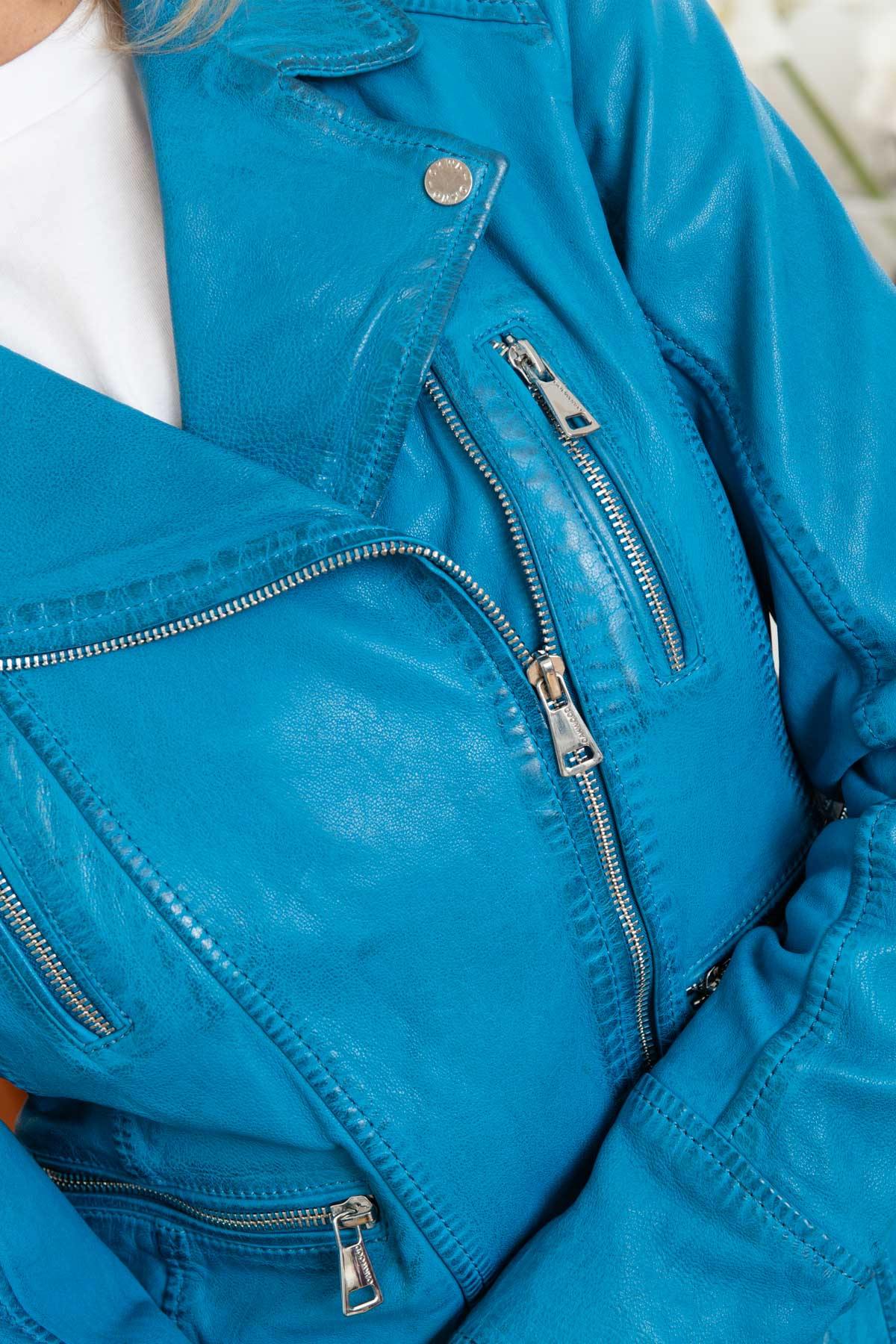 Women's perfecto in light blue sheepskin - Image n°7