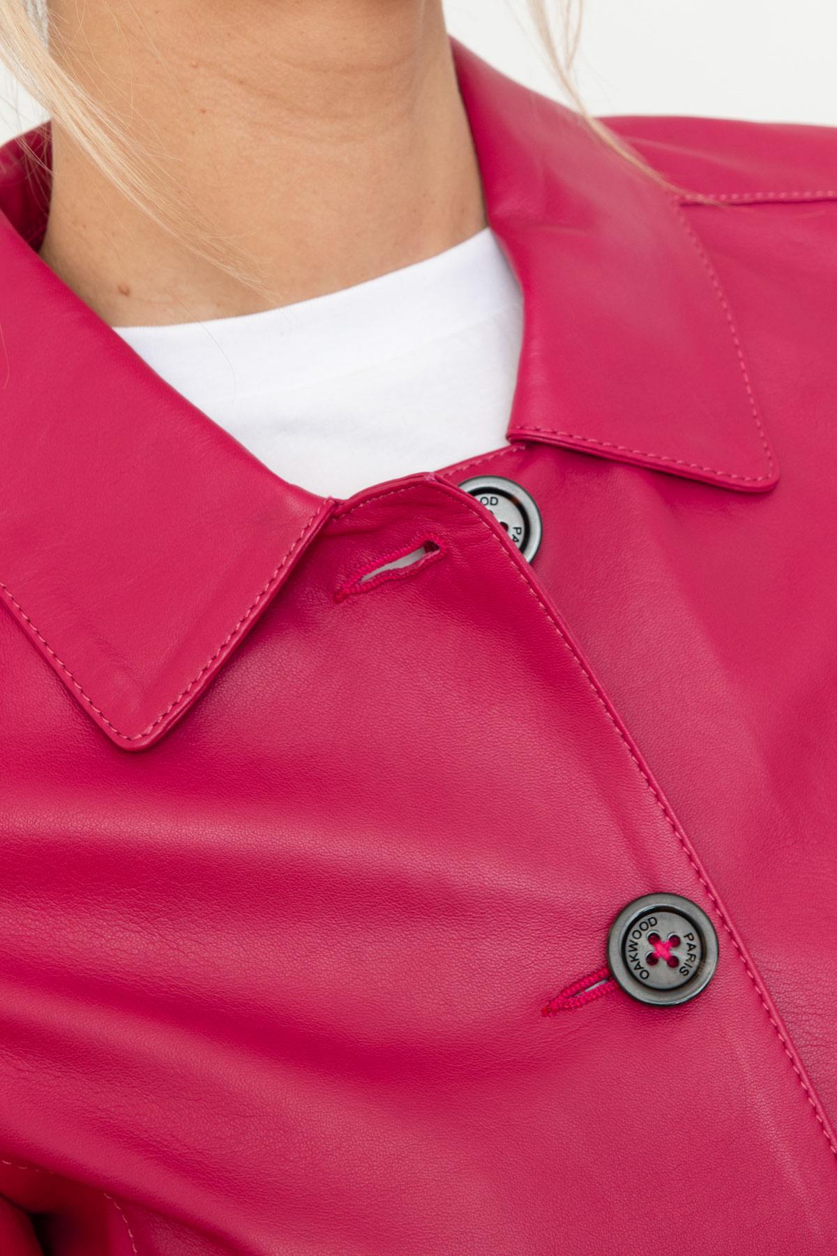 Women's shirt collar jacket in pink sheepskin leather - Image n°6