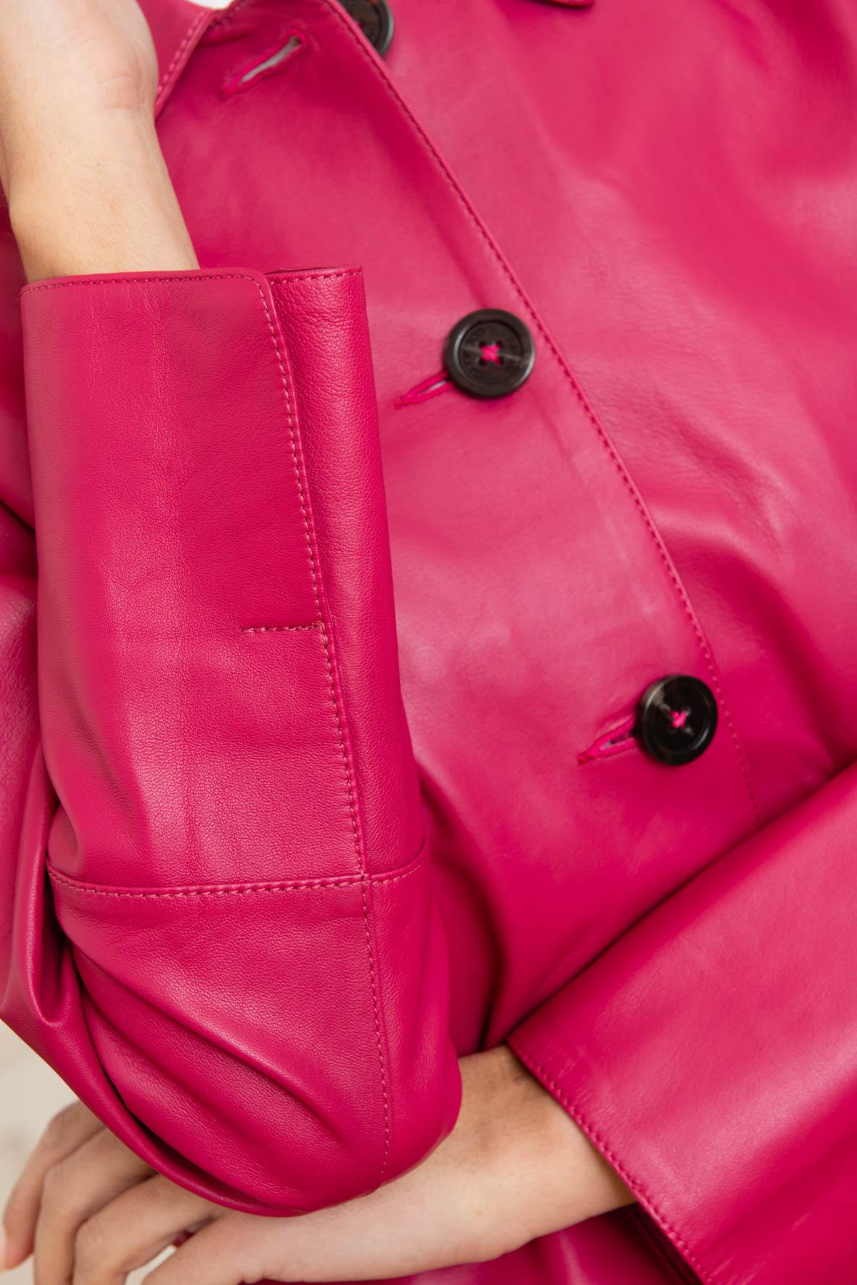 Women's shirt collar jacket in pink sheepskin leather - Image n°7