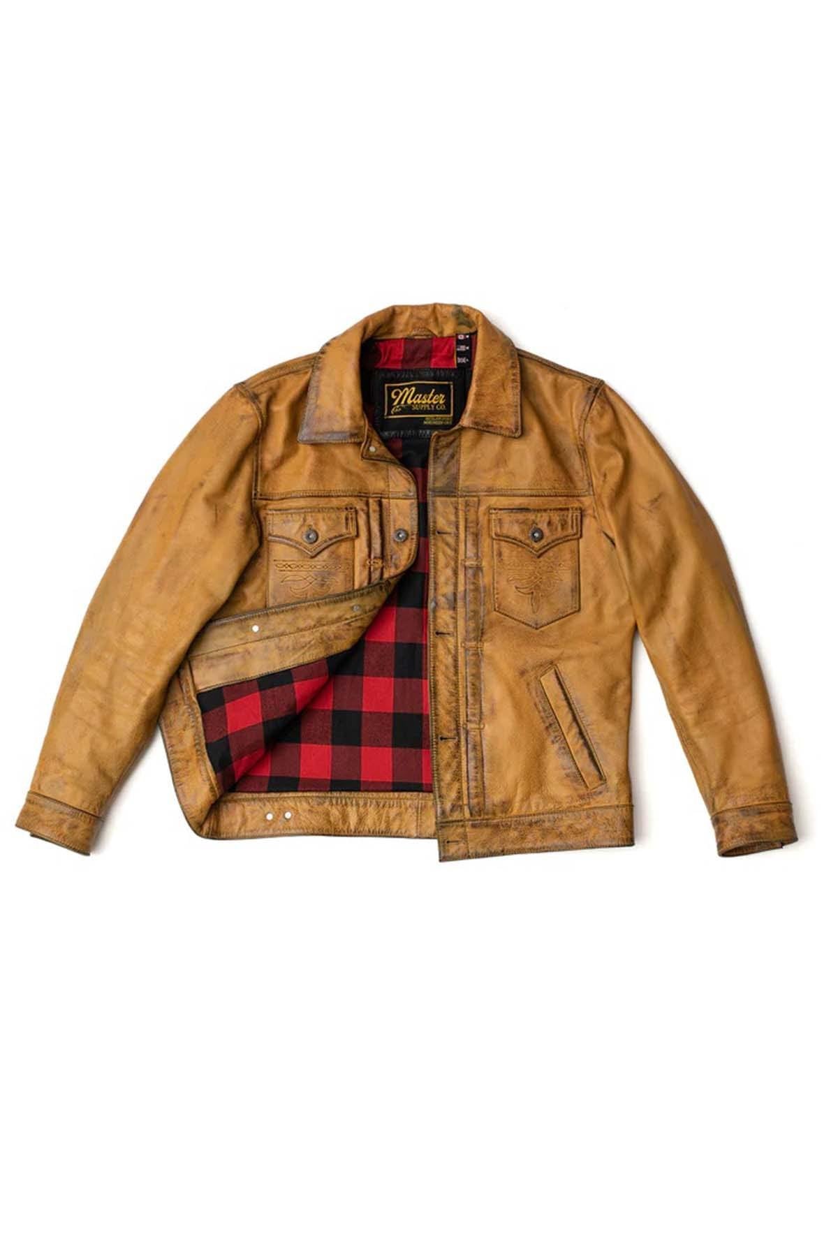 Vintage golden brown leather trucker jacket - Image n°9