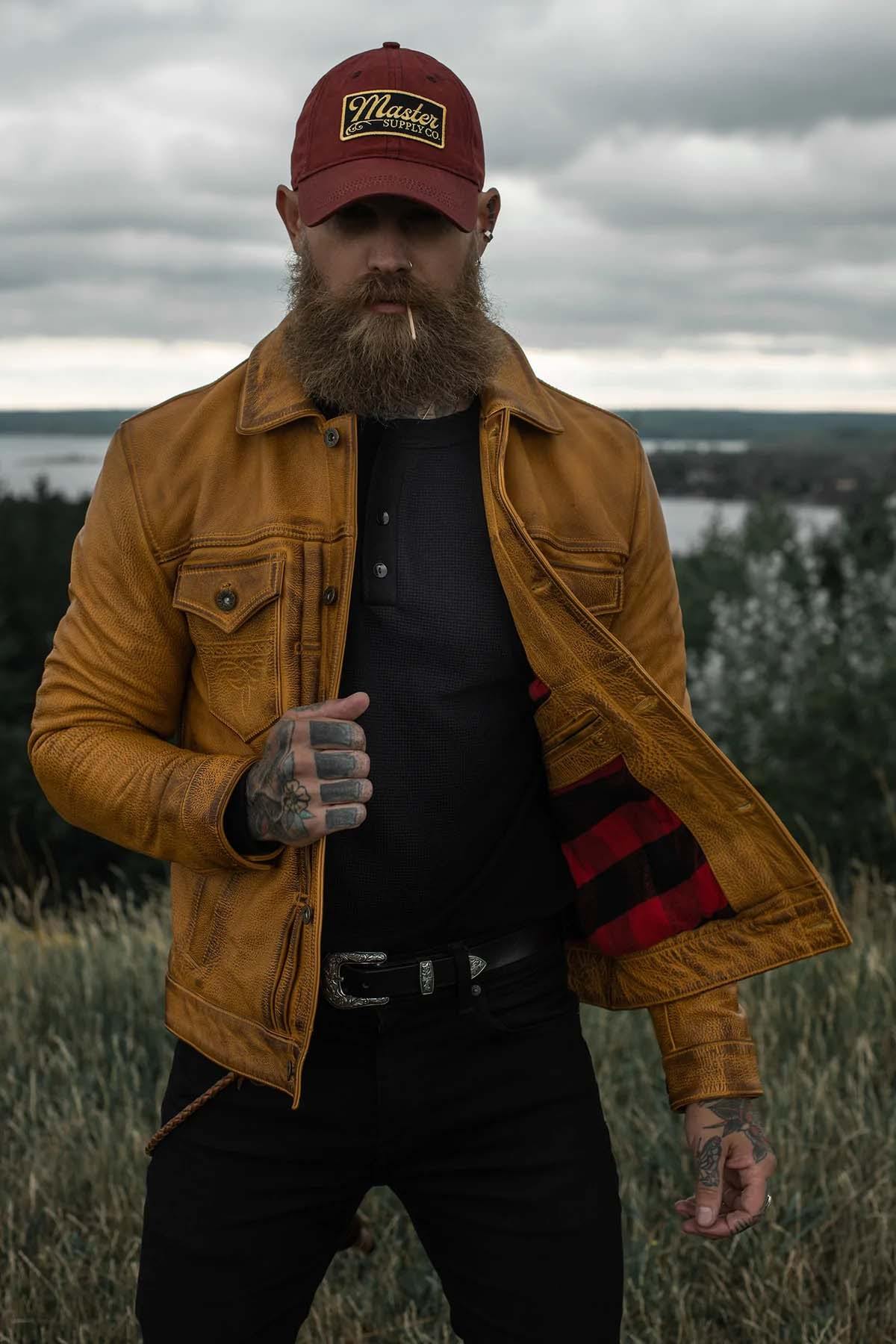 Vintage golden brown leather trucker jacket - Image n°8