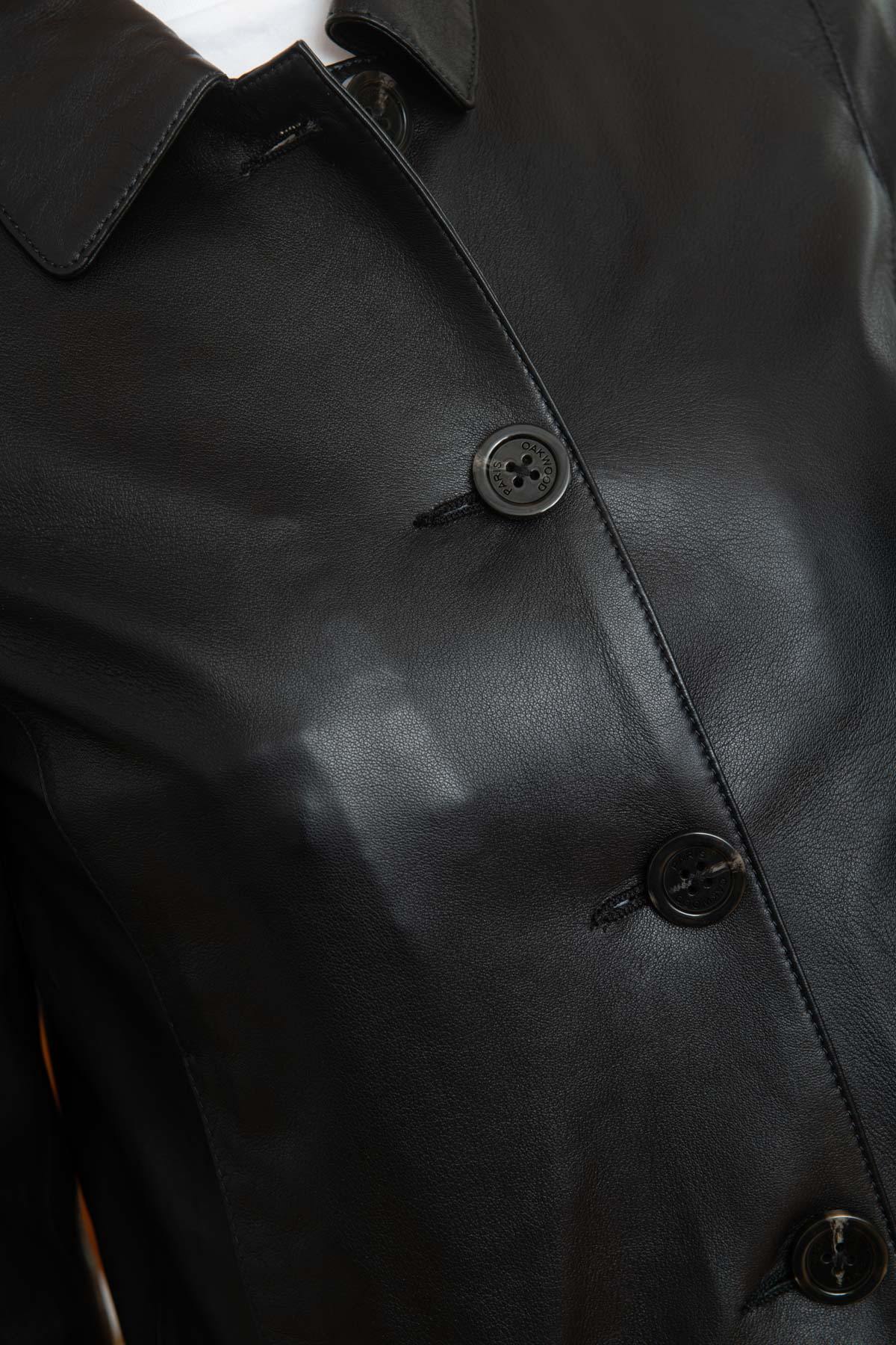 Women's shirt collar jacket in black sheepskin leather - Image n°8