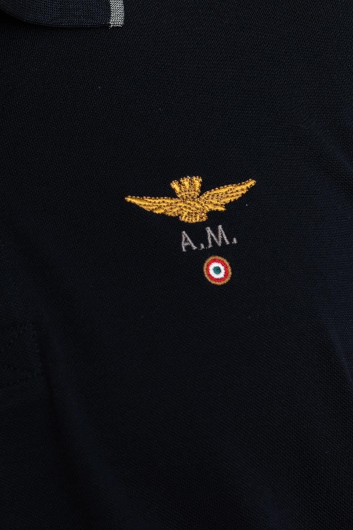 Aeronautica embroidered navy blue polo shirt - Image n°5