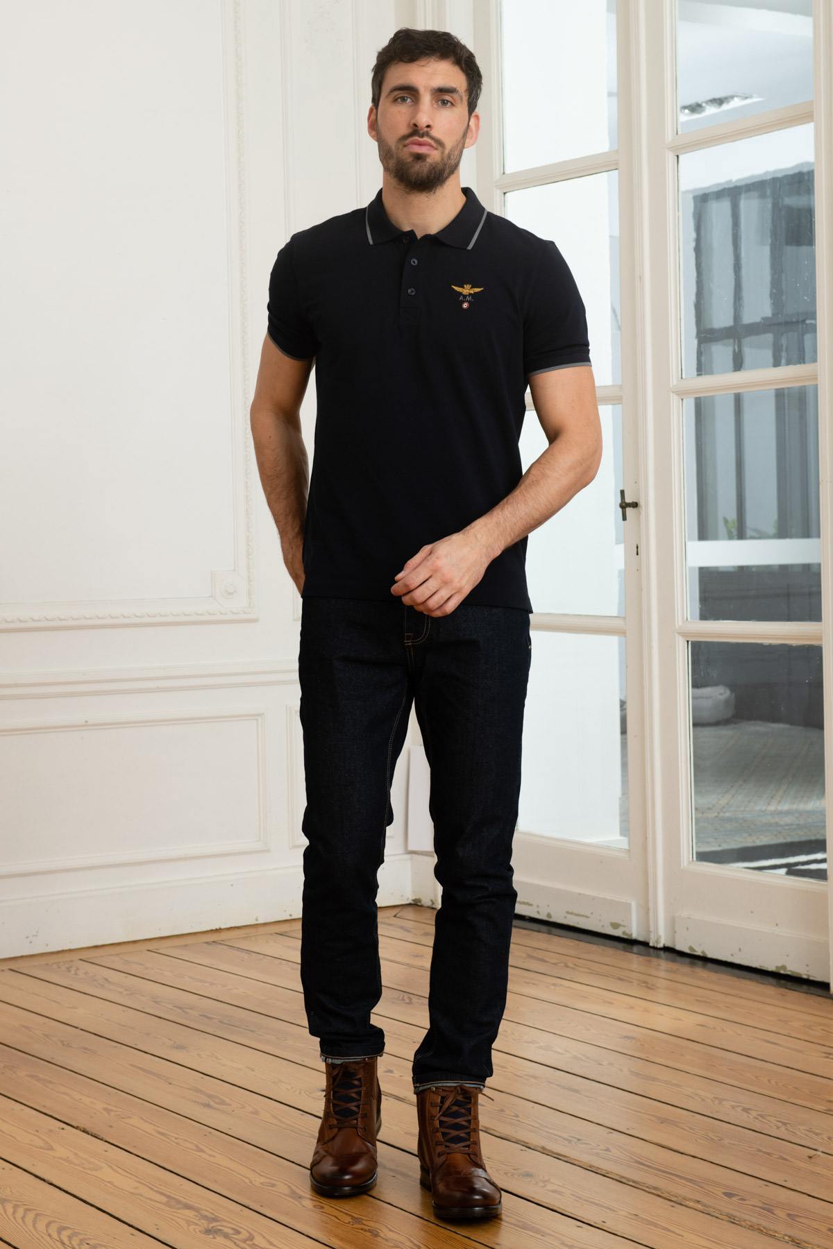 Aeronautica embroidered navy blue polo shirt - Image n°2