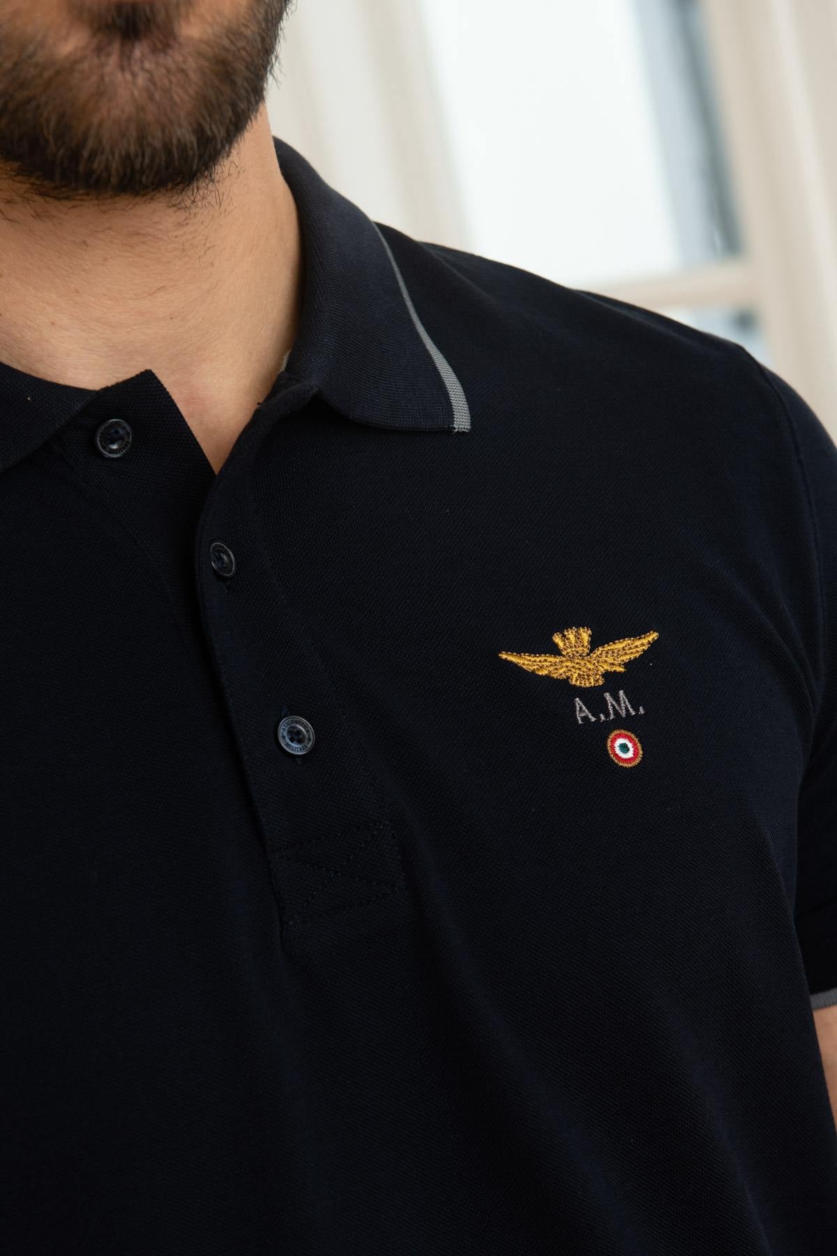 Aeronautica embroidered navy blue polo shirt - Image n°4