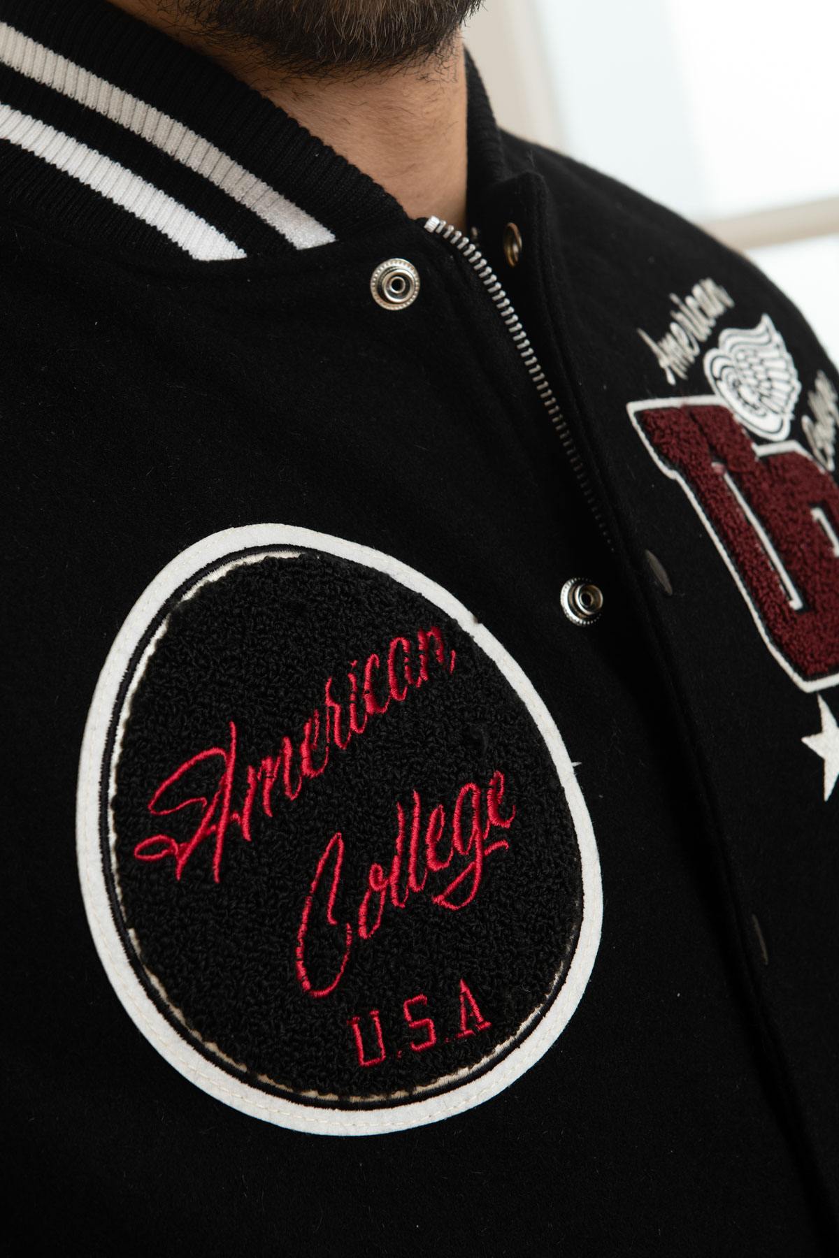 White and black American varsity jacket - Image n°6