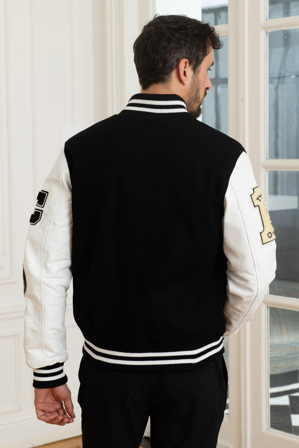 White and black American varsity jacket - Image n°5