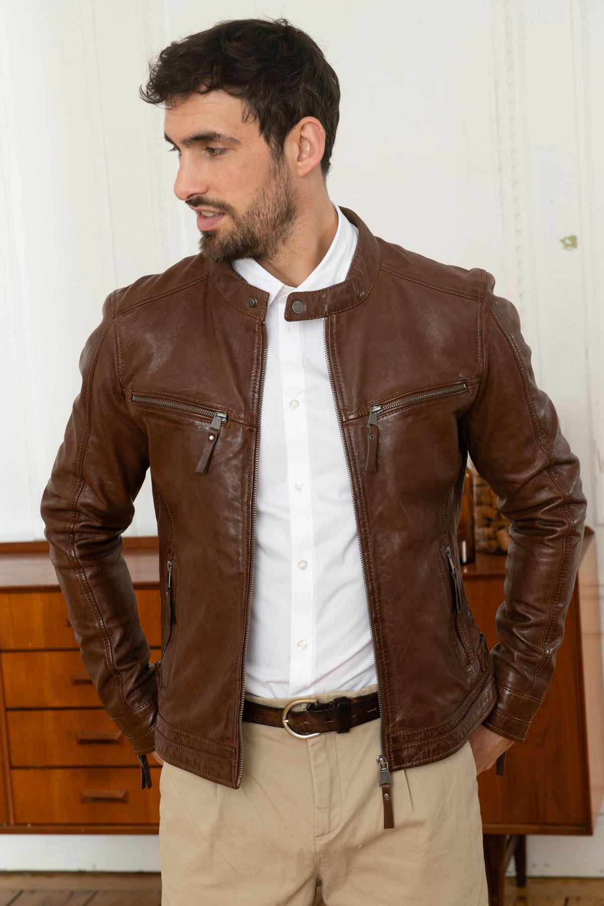 Fine vegetable sheepskin leather jacket - Image n°6