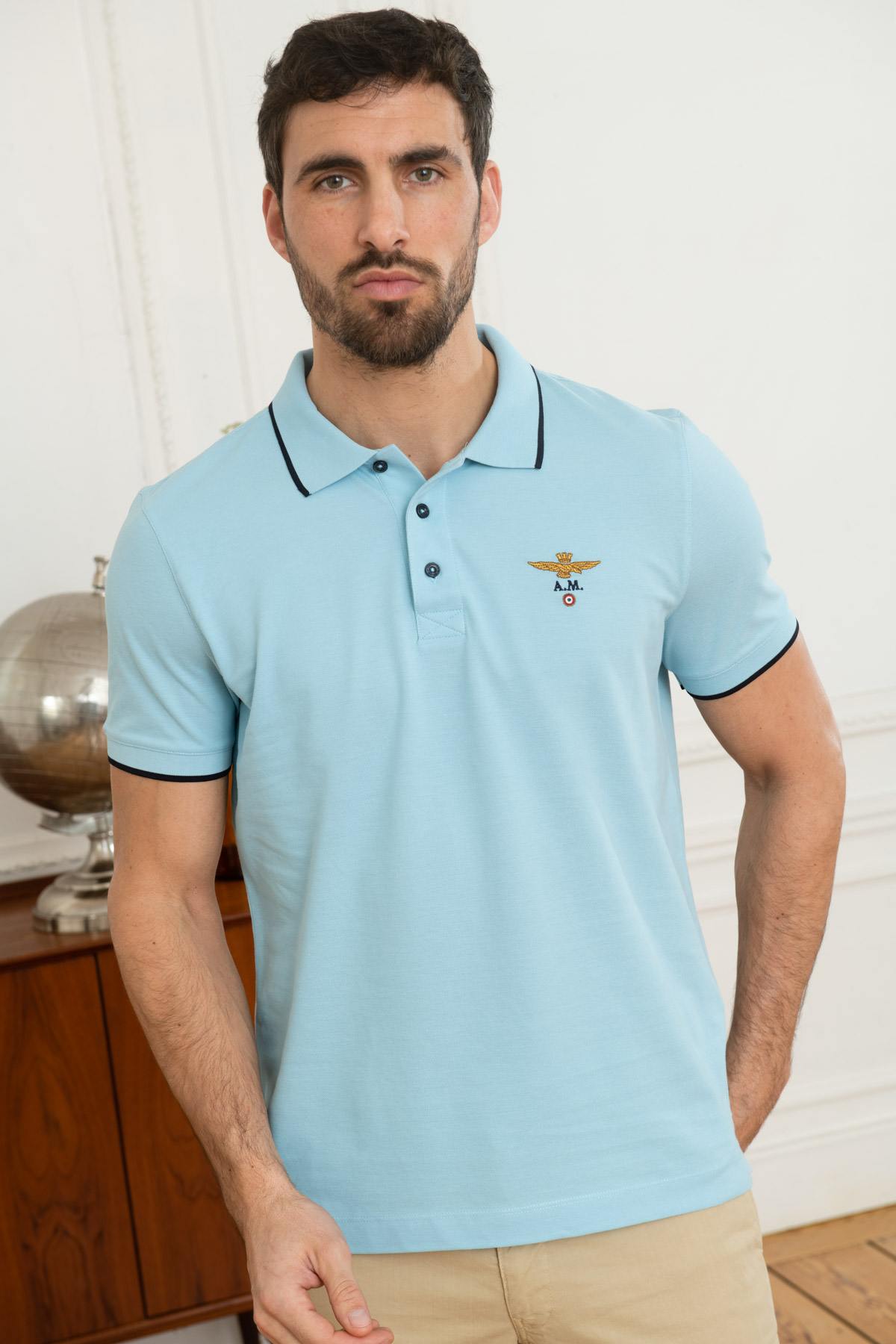 Aeronautica embroidered light blue polo shirt - Image n°1