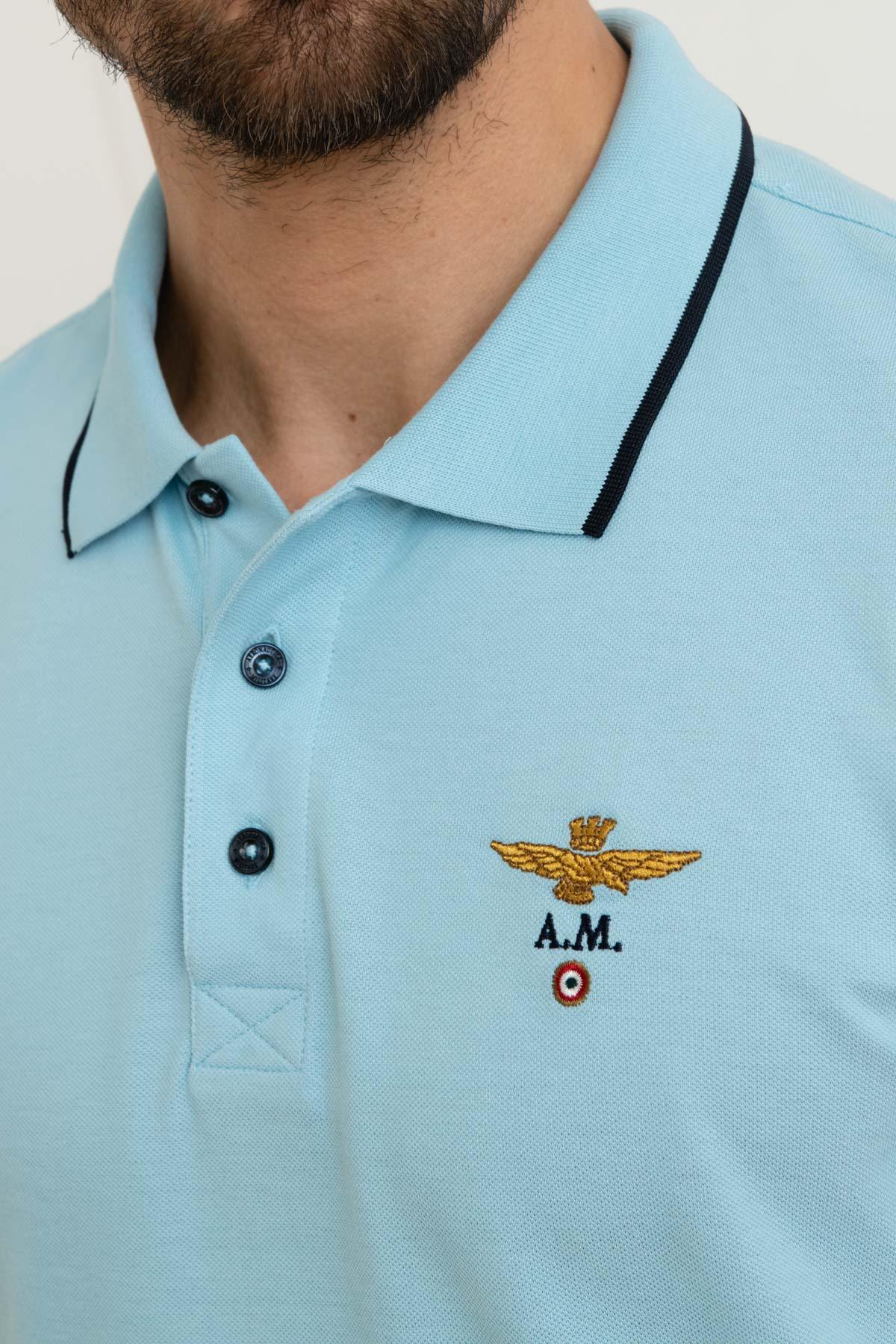 Aeronautica embroidered light blue polo shirt - Image n°4