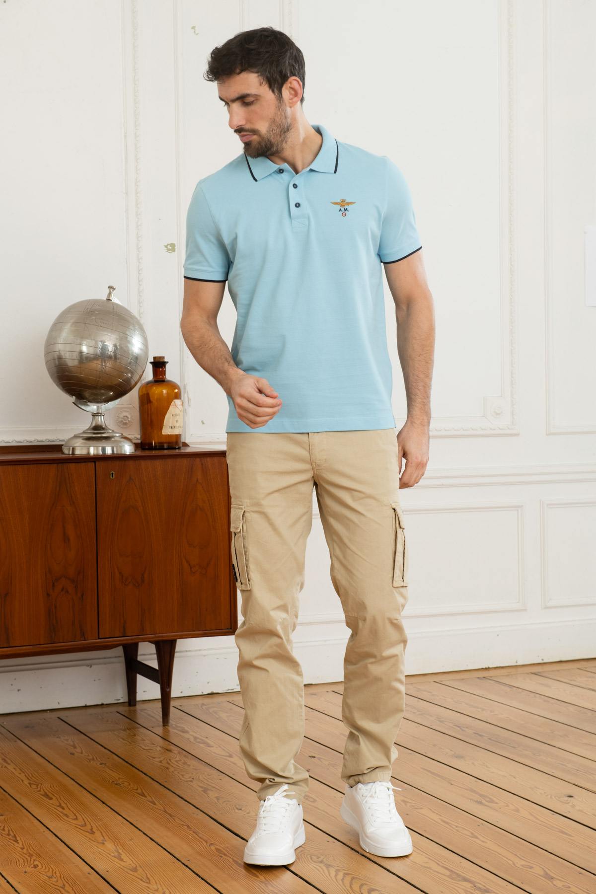 Aeronautica embroidered light blue polo shirt - Image n°2