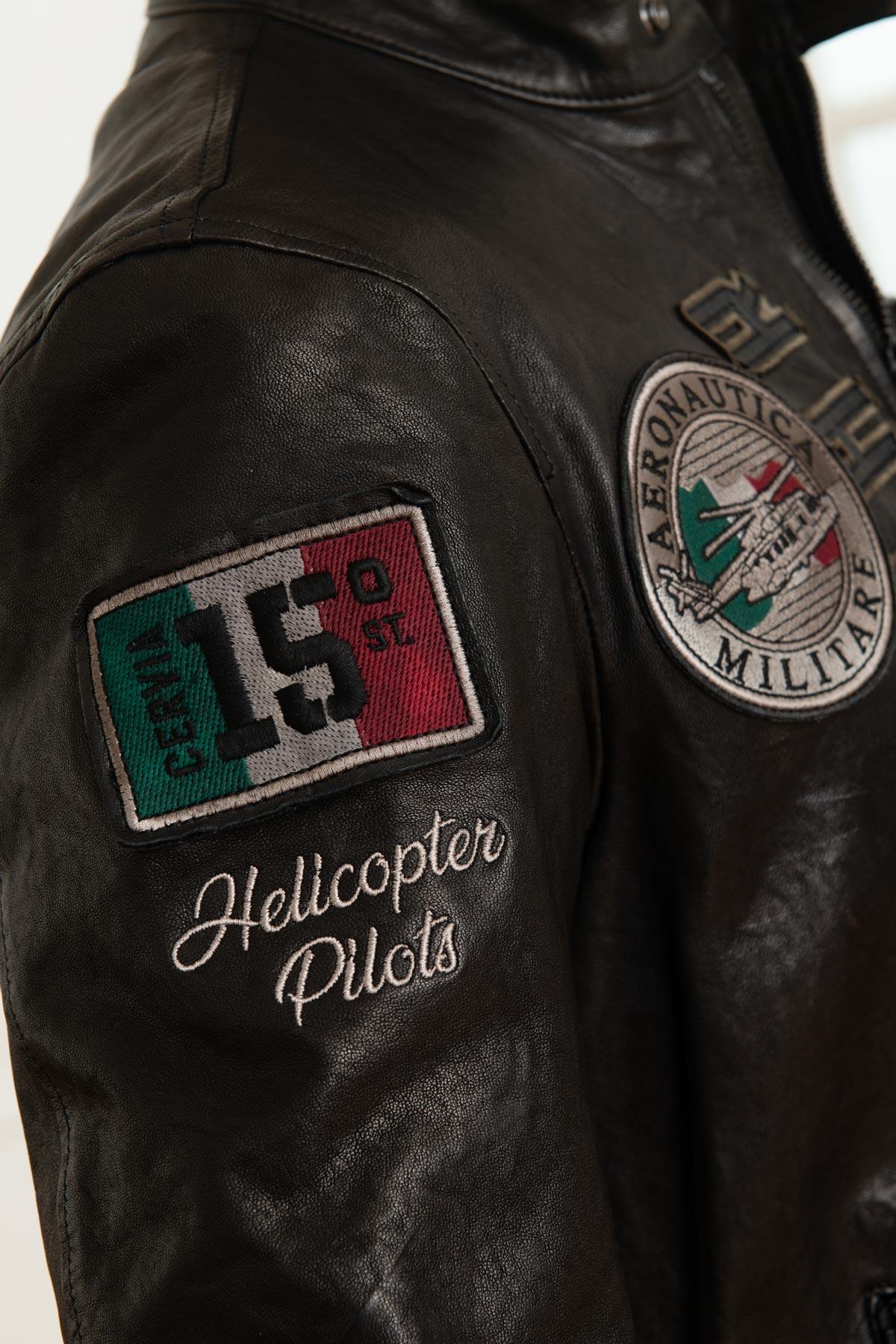 Aeronautica embroidered black sheepskin leather jacket - Image n°9