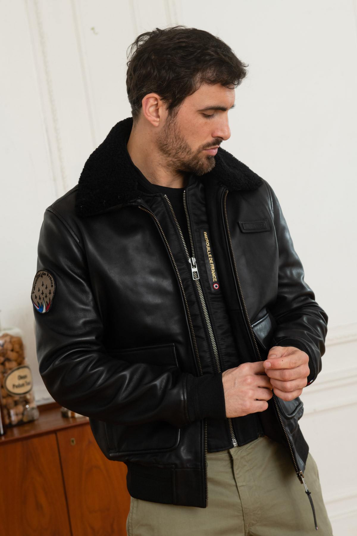 Patrouille de France Pilot Jacket in black leather - Image n°1