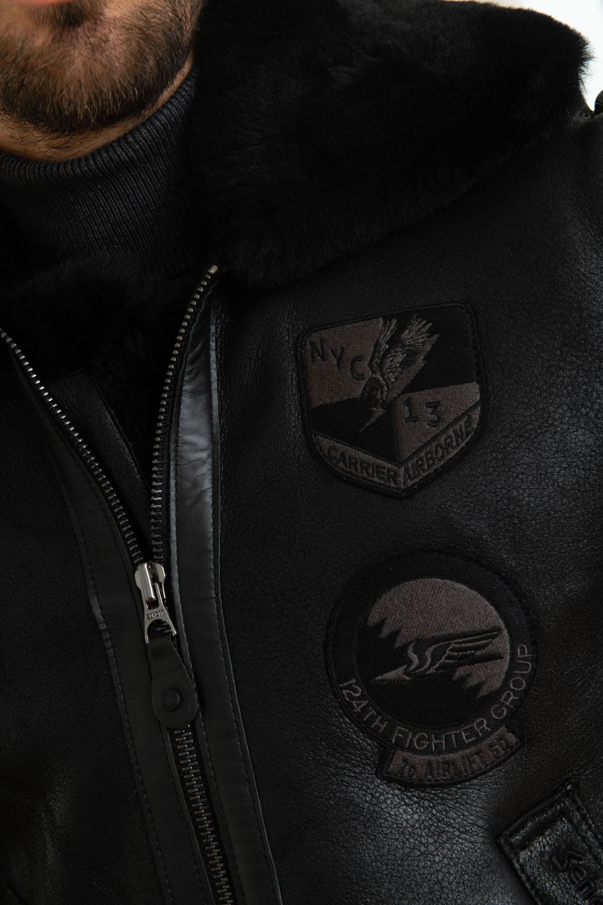 Black B3 bomber in black shearling - Image n°8